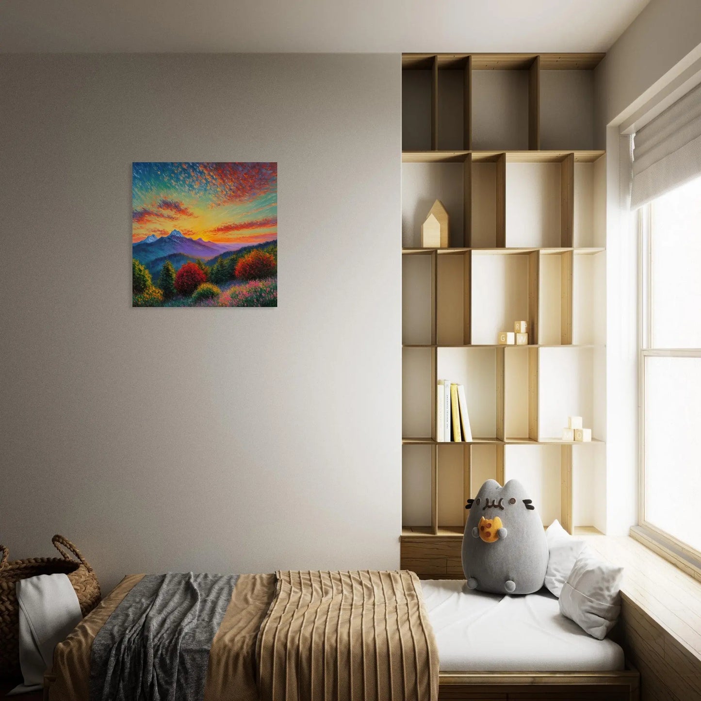 Moderner Forex-Druck - Bergpanorama - Malerischer Stil, KI-Kunst - RolConArt, Landschaften,