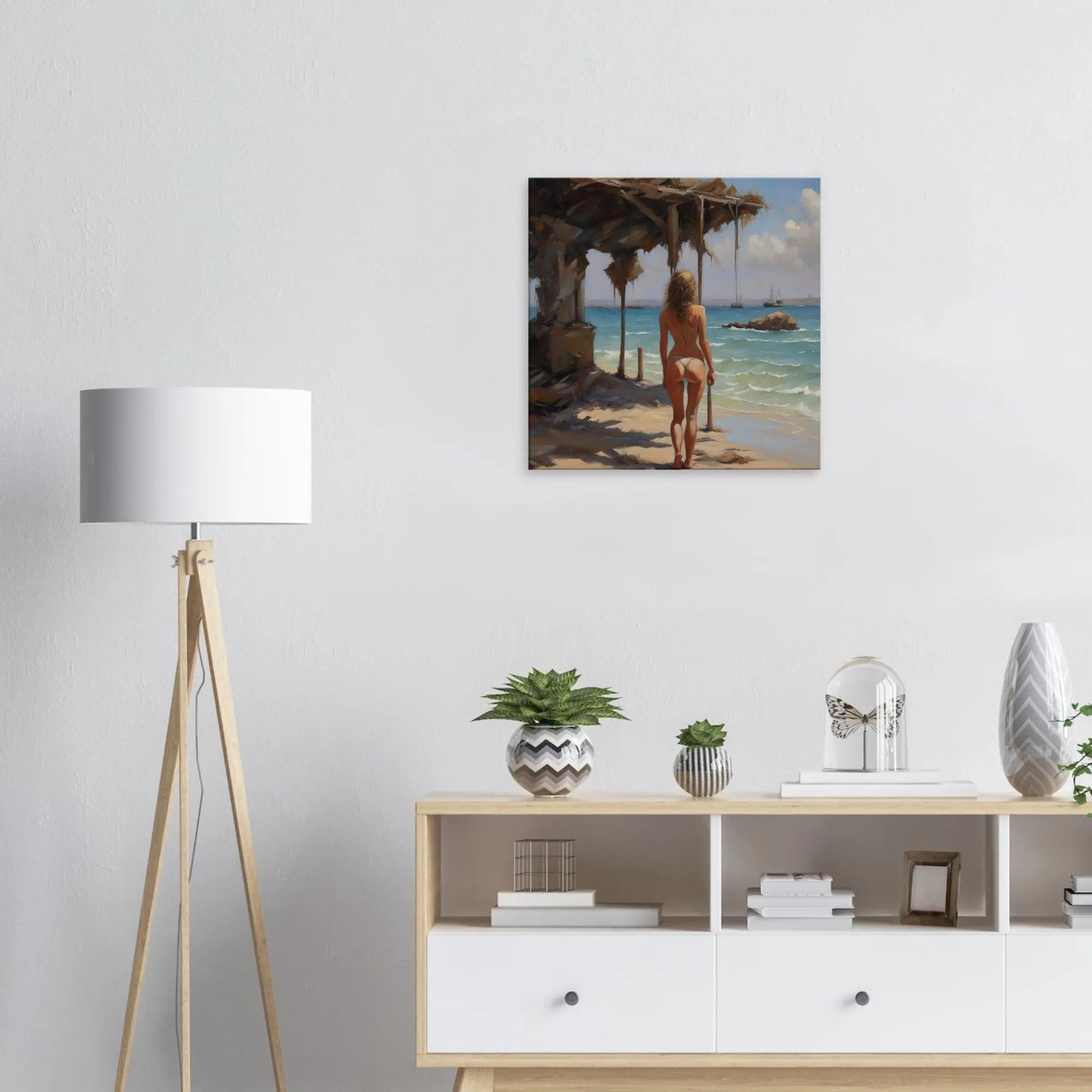 Leinwandbild - Frau am Strand - Malerischer Stil, KI-Kunst - RolConArt, Malerischer Stil - Porträts,