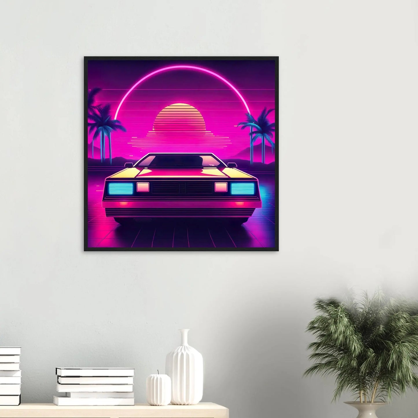 Gerahmtes Premium-Poster - Retro Auto - Neon Stil, KI-Kunst - RolConArt, Neon,