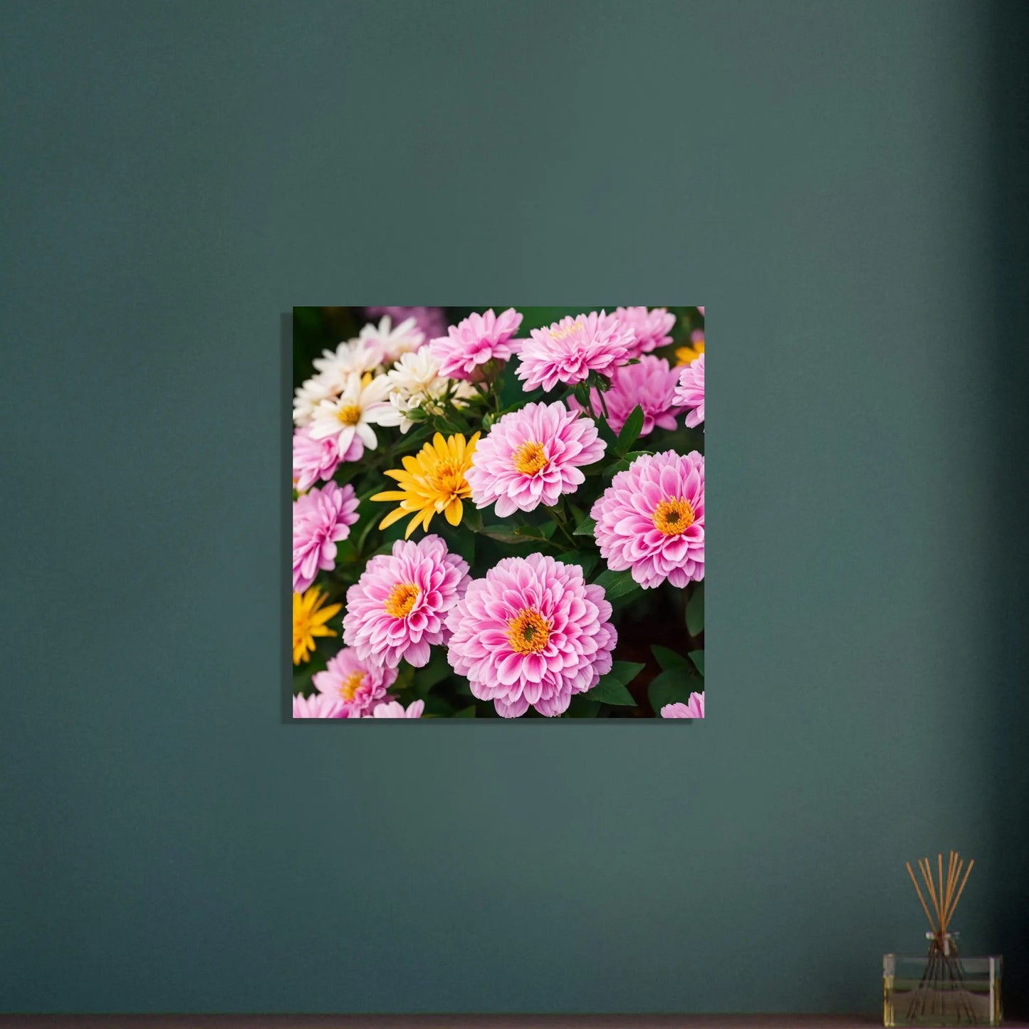 Aluminiumdruck - Dahlien Blumen - Foto Stil, KI-Kunst - RolConArt, Pflanzen, 60x60-cm-24x24