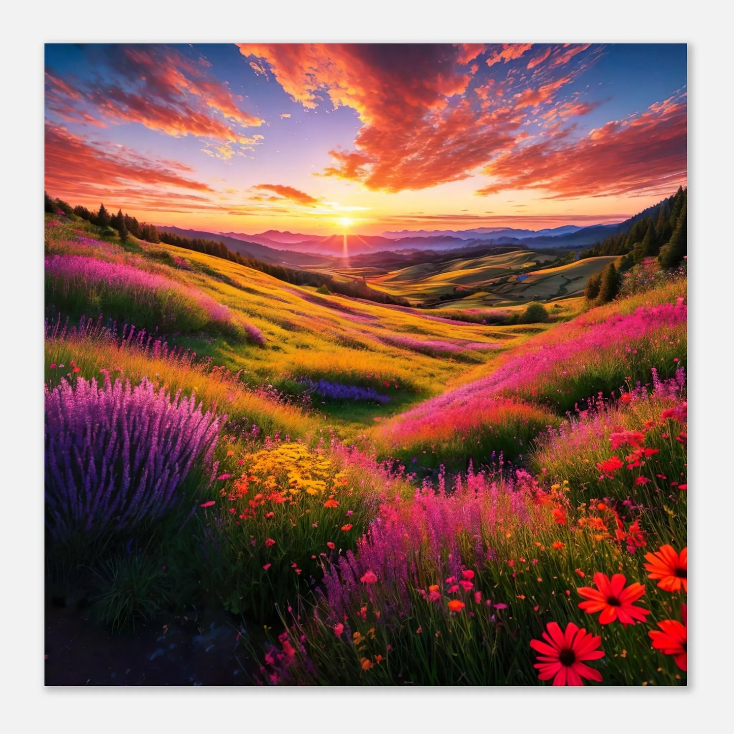 Moderner Forex-Druck - Blühende Berglandschaft - Foto Stil, KI-Kunst - RolConArt, Landschaften,