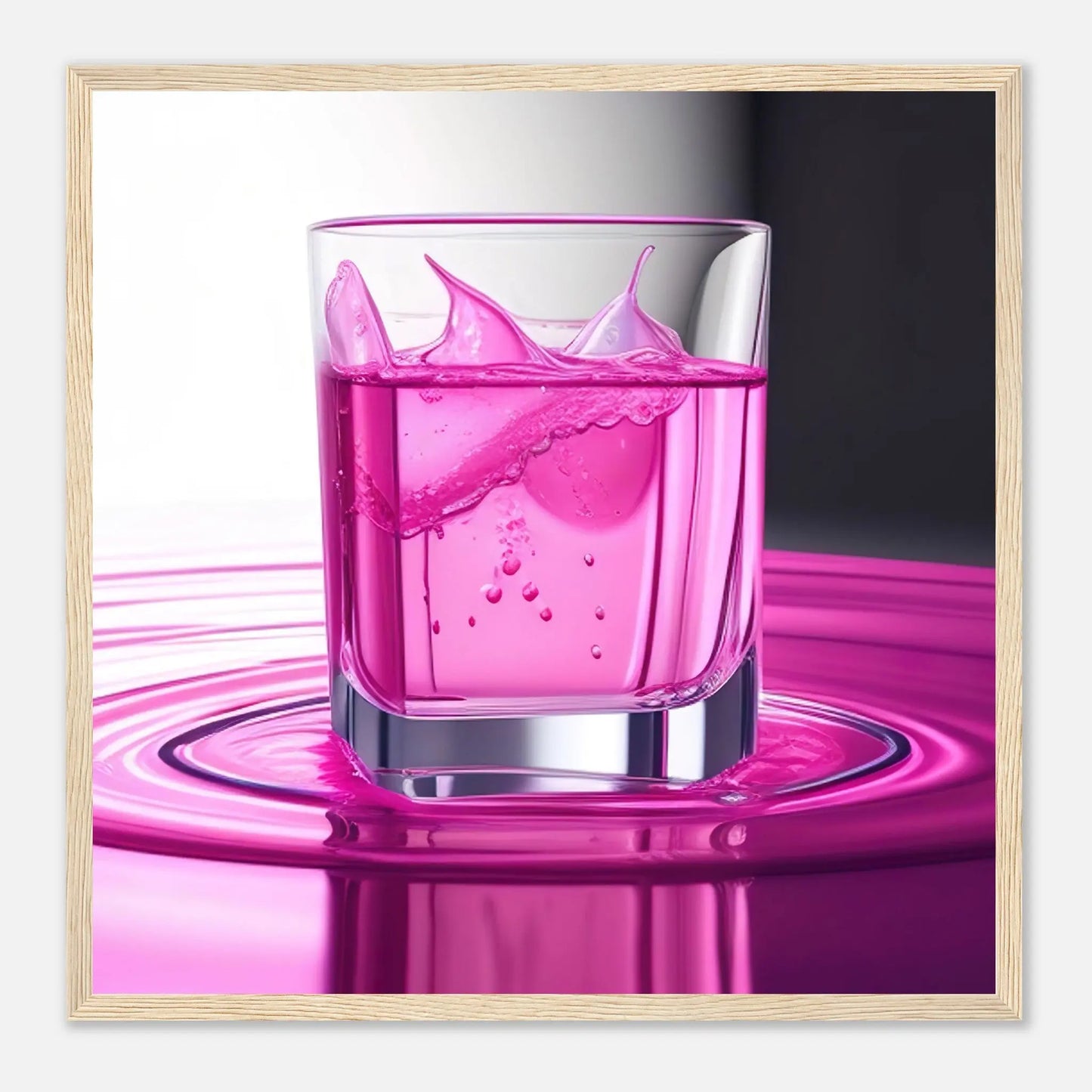 Gerahmtes Premium-Poster - Erfrischendes Rosa - Foto Stil, KI-Kunst - RolConArt, Kreative Vielfalt, 50x50-cm-20x20-Holzrahmen