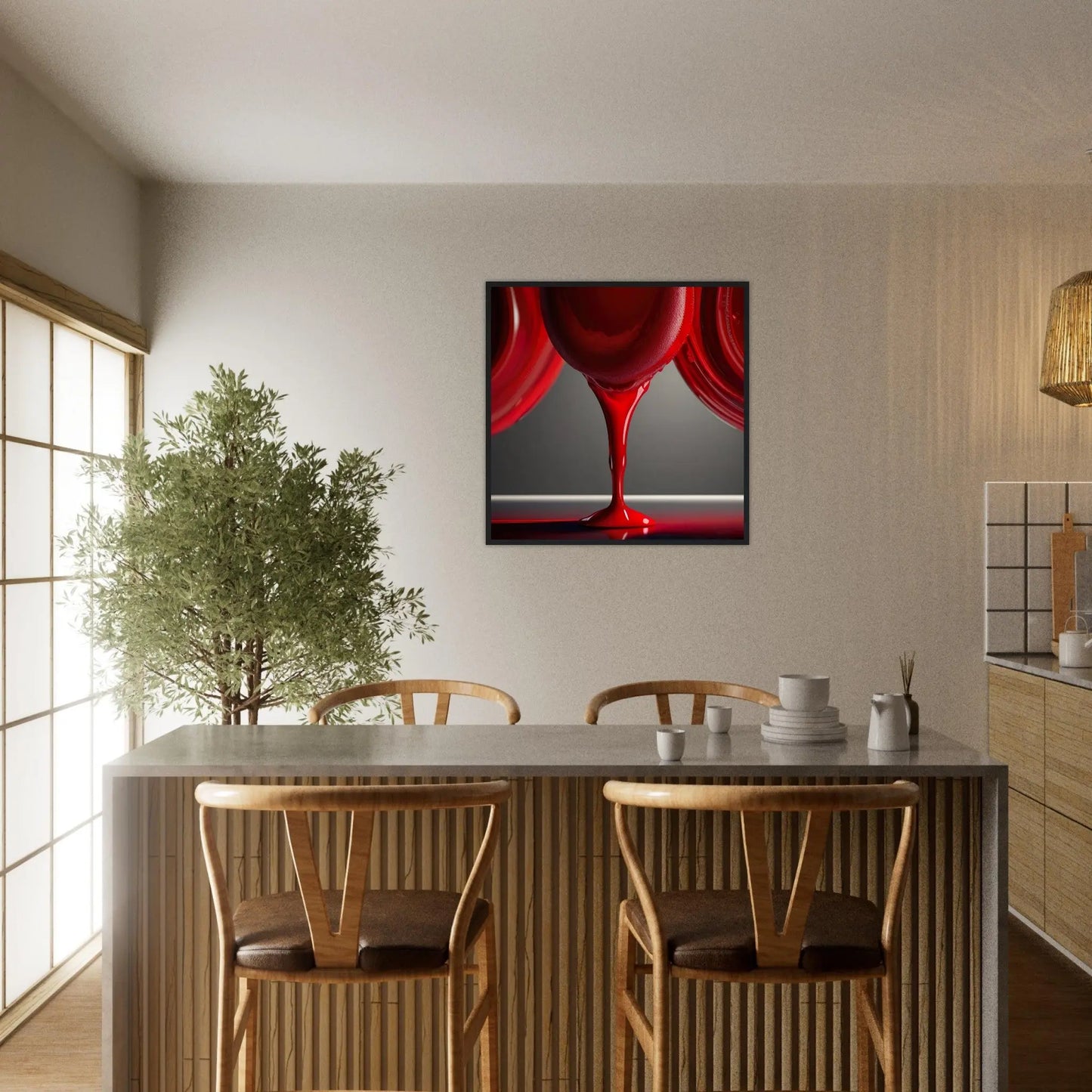 Gerahmtes Premium-Poster - Rote Flüssigkeit - Foto Stil, KI-Kunst - RolConArt, Kreative Vielfalt,