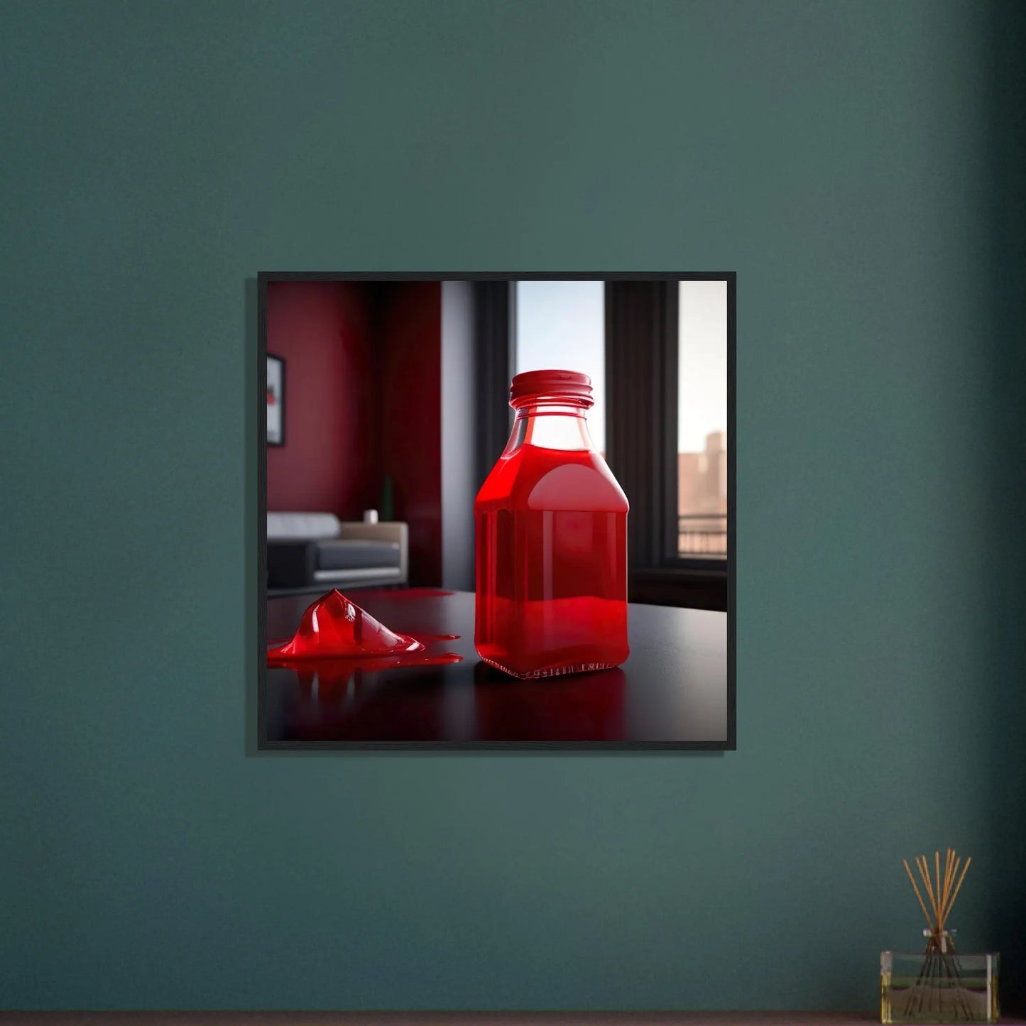 Gerahmtes Premium-Poster - Rote Flüssigkeit - Foto Stil, KI-Kunst - RolConArt, Kreative Vielfalt,