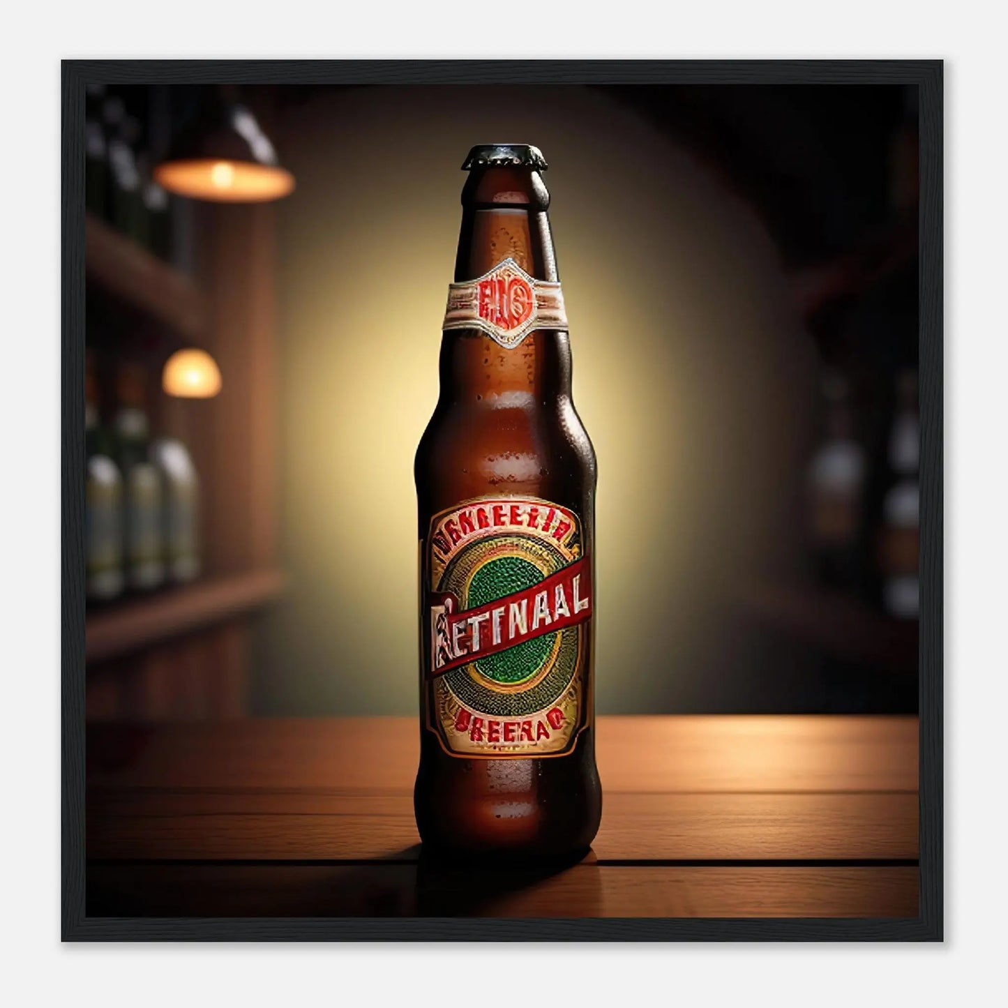 Gerahmtes Premium-Poster - Bierflasche - Foto Stil, KI-Kunst - RolConArt, Kreative Vielfalt, 50x50-cm-20x20-Schwarzer-Rahmen