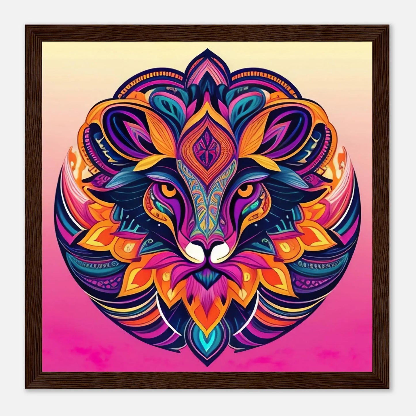 Gerahmtes Premium-Poster - Löwenenergie - Digitaler Stil, KI-Kunst - RolConArt, Kreative Vielfalt, 30x30-cm-12x12-Dunkler-Holzrahmen