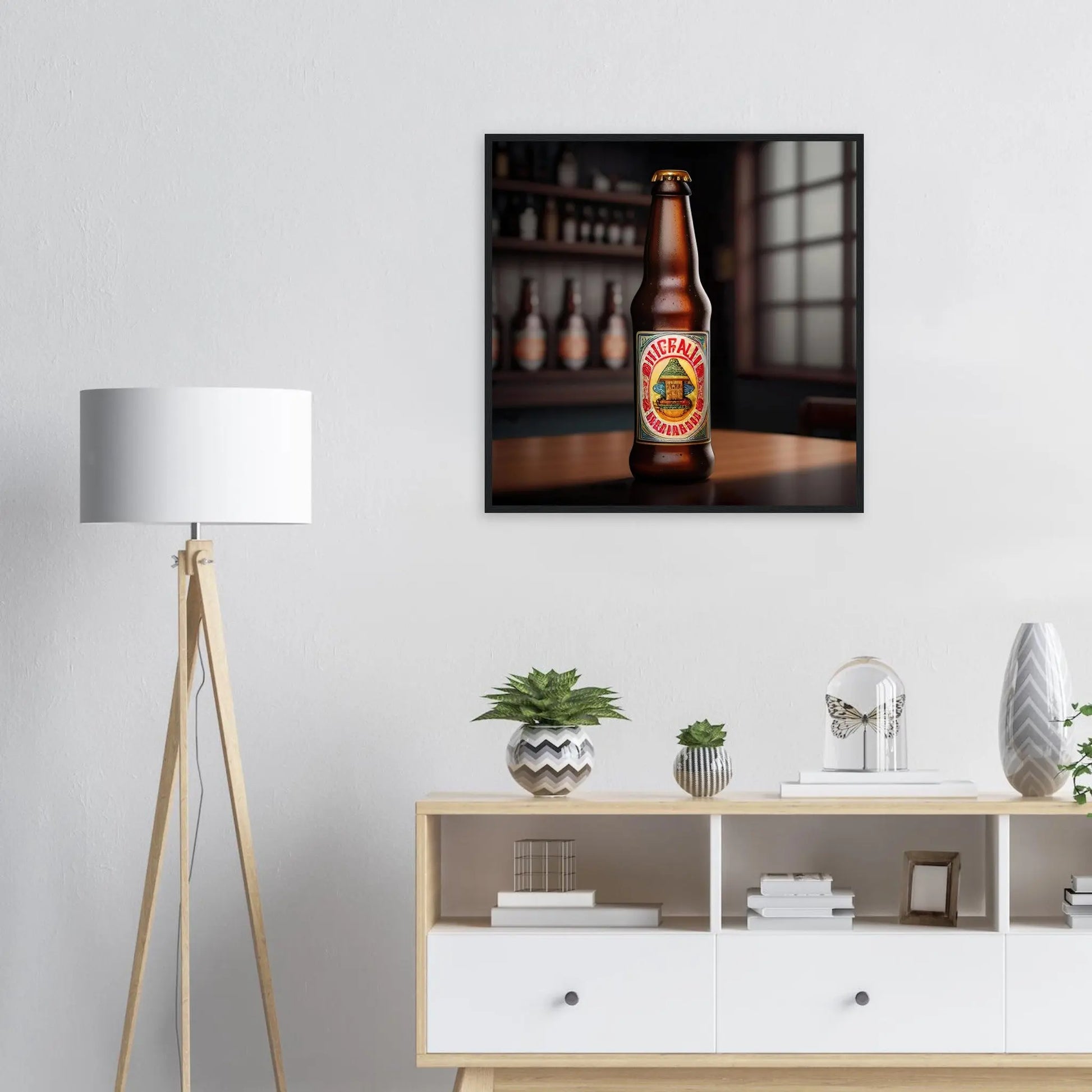 Gerahmtes Premium-Poster - Bierflasche - Foto Stil, KI-Kunst - RolConArt, Kreative Vielfalt,
