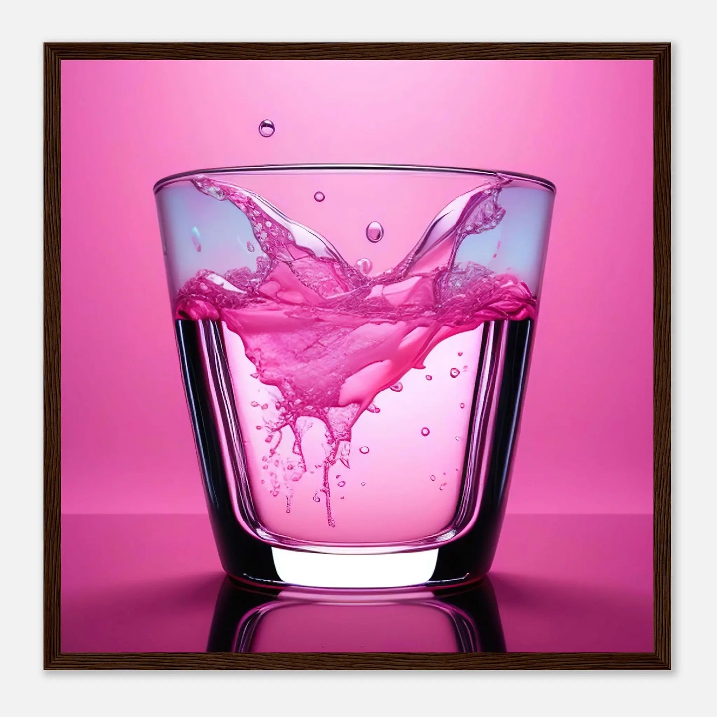 Gerahmtes Premium-Poster - Erfrischendes Rosa - Foto Stil, KI-Kunst - RolConArt, Kreative Vielfalt, 50x50-cm-20x20-Dunkler-Holzrahmen