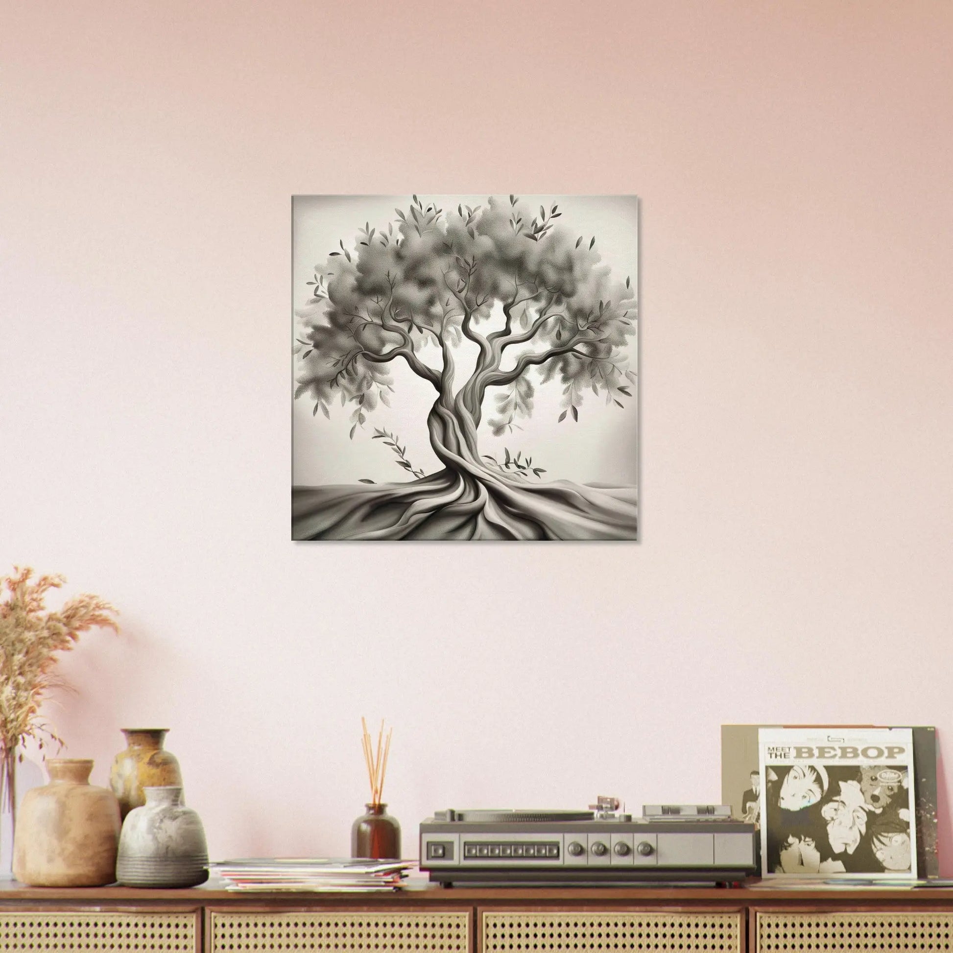 Leinwandbild - Olivenbaum - Schwarz-Weiß, Bleistift Stil, KI-Kunst - RolConArt, Schwarz-Weiß,