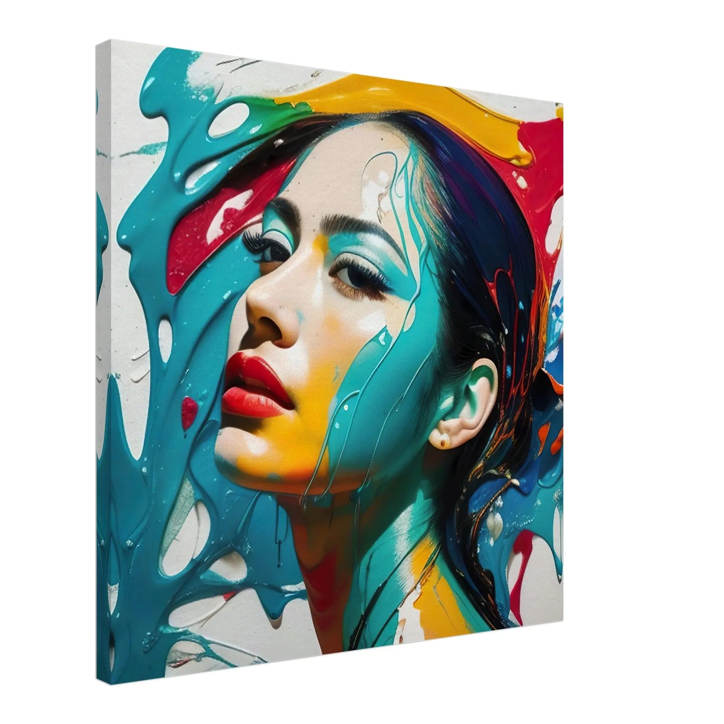 Leinwandbild - Frauenporträt im Splash Art Stil, KI-Kunst - RolConArt, Splash Art - Porträts,