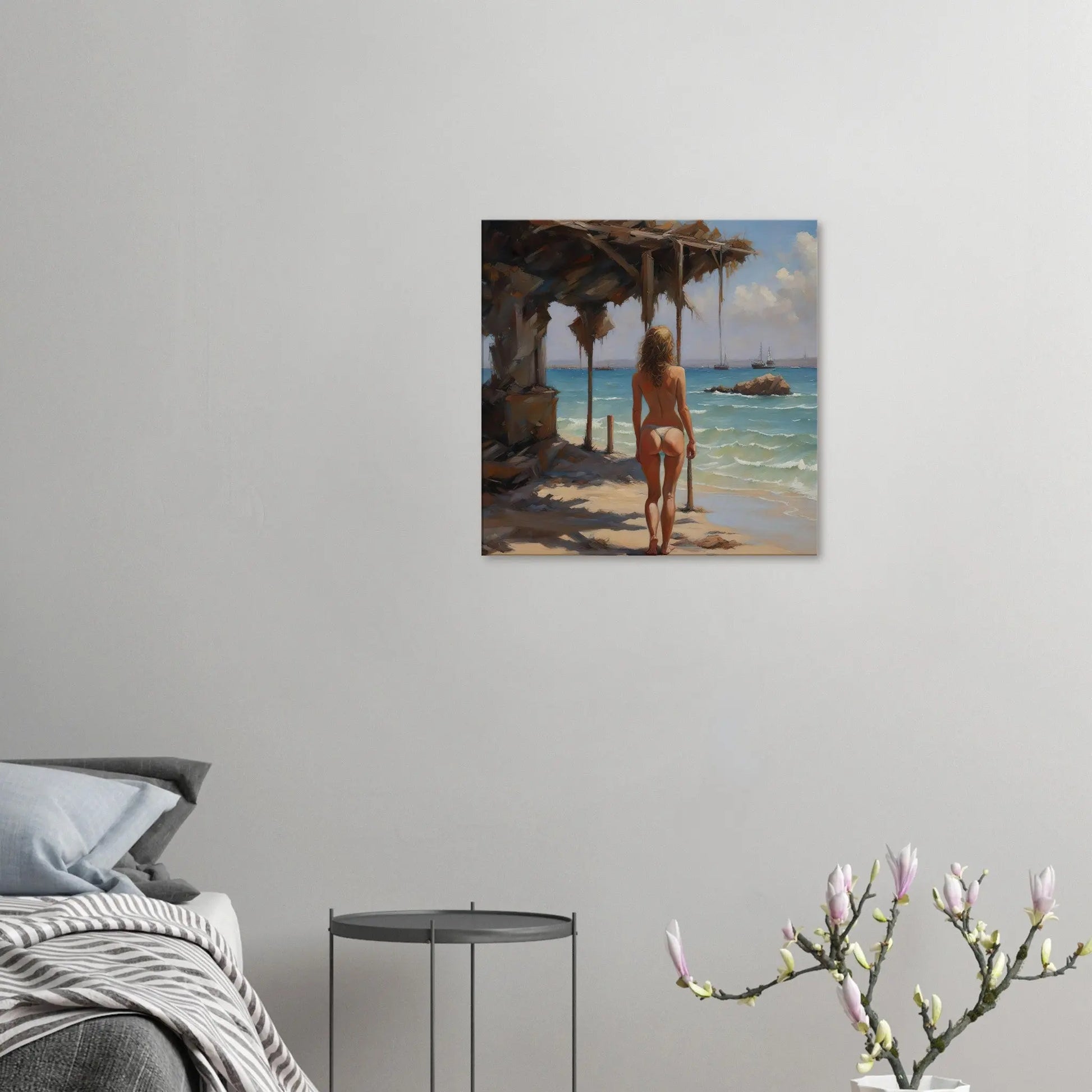 Leinwandbild - Frau am Strand - Malerischer Stil, KI-Kunst - RolConArt, Malerischer Stil - Porträts,