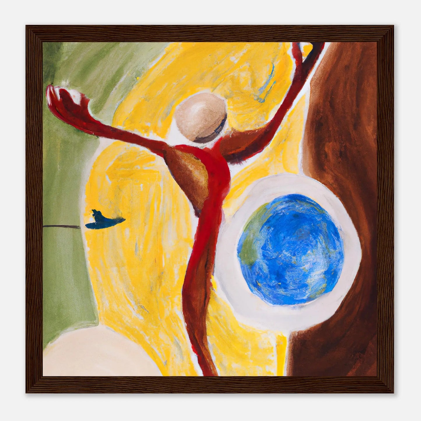 Gerahmtes Premium-Poster - Abstrakt - Malerischer Stil, KI-Kunst - RolConArt, Digitalkunst - Kreative Vielfalt, 30x30-cm-12x12-Dunkles-Holz