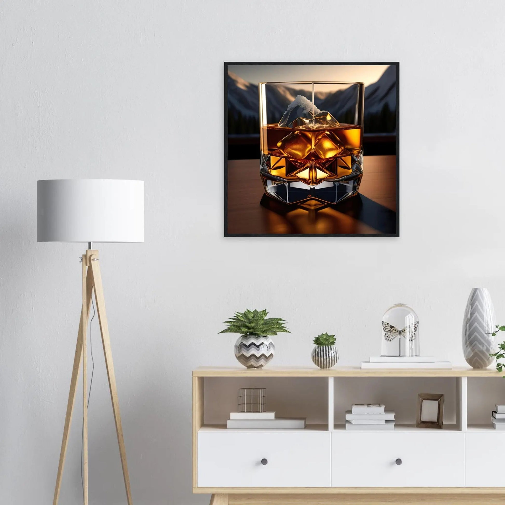 Gerahmtes Premium-Poster - Whiskey im Glas - Foto Stil, KI-Kunst - RolConArt, Kreative Vielfalt,