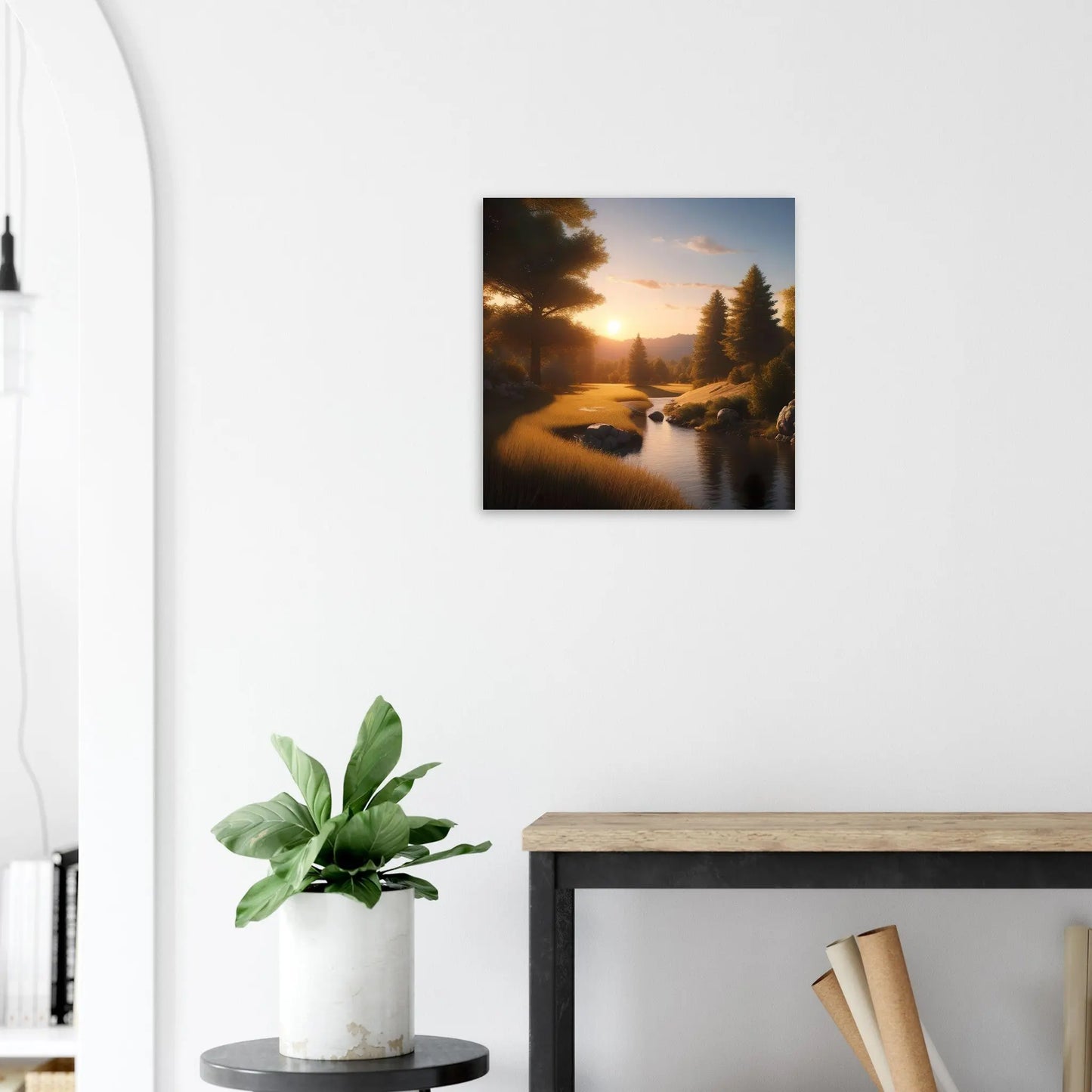 Moderner Forex-Druck - Landschaftsidylle - Foto Stil, KI-Kunst - RolConArt, Landschaften, 50x50-cm-20x20-Weiß