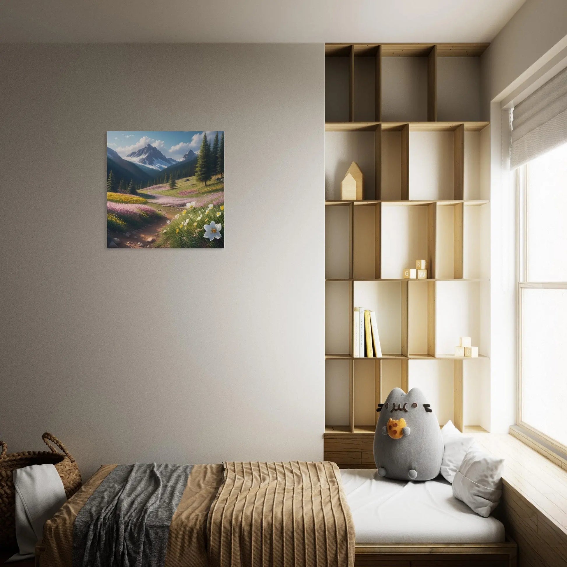 Moderner Forex-Druck - Blühende Berglandschaft - Foto Stil, KI-Kunst - RolConArt,  Landschaften,