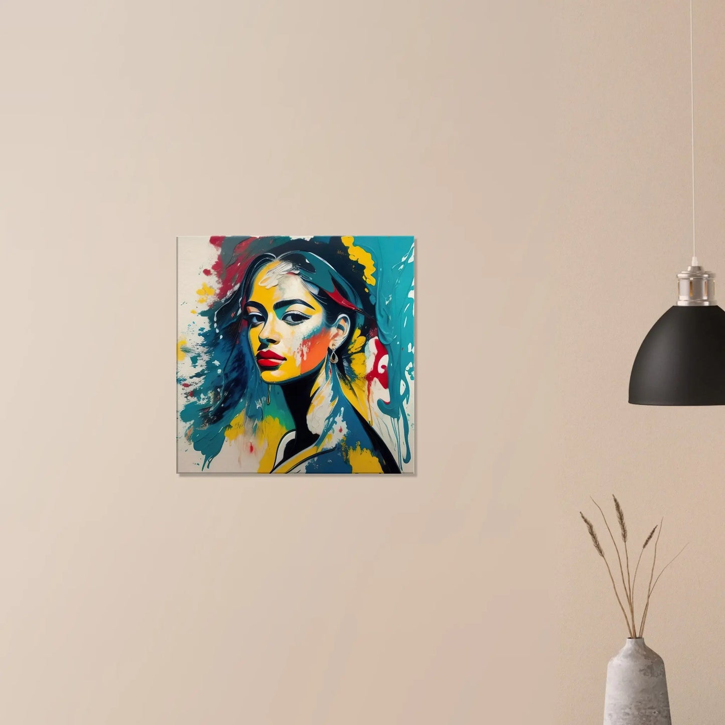 Leinwandbild - Frauenporträt im Splash Art Stil, KI-Kunst - RolConArt, Splash Art - Porträts,