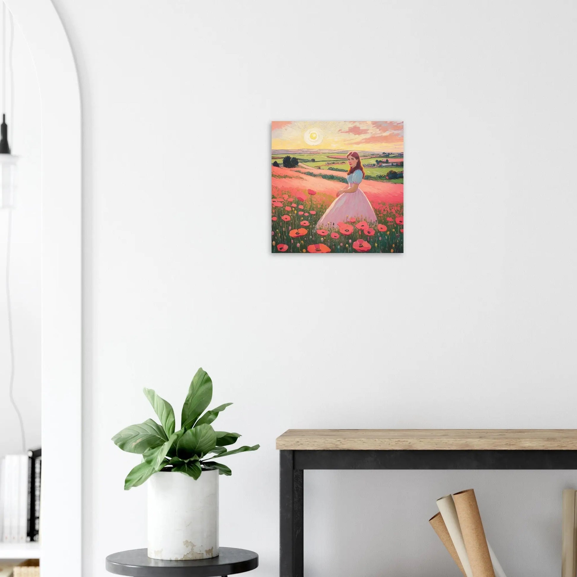 Moderner Forex-Druck - Blühende Landschaft - Malerischer Stil, KI-Kunst - RolConArt, Landschaften, 40x40-cm-16x16-Schwarz