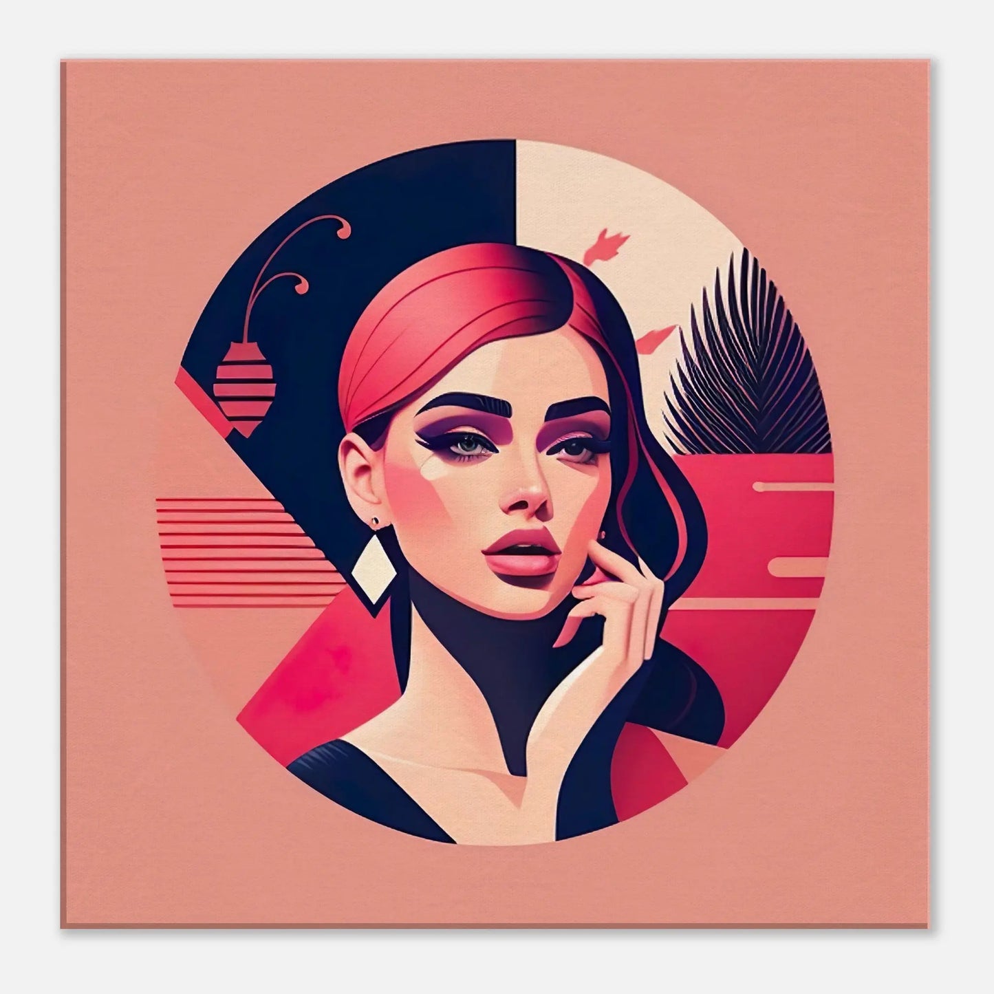Leinwandbild - Frauenporträt im Retro Stil, KI-Kunst - RolConArt, Retro - Porträts, 50x50-cm-20x20