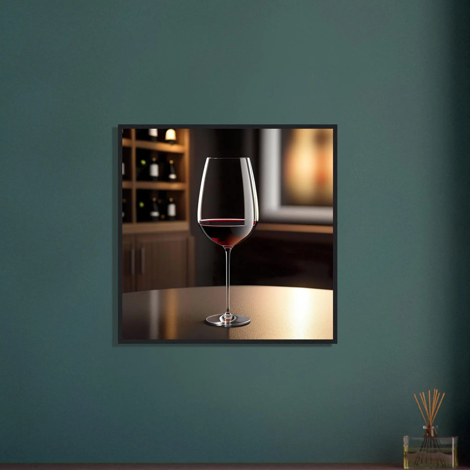 Gerahmtes Premium-Poster - Rotwein im Glas - Foto Stil, KI-Kunst - RolConArt, Kreative Vielfalt,