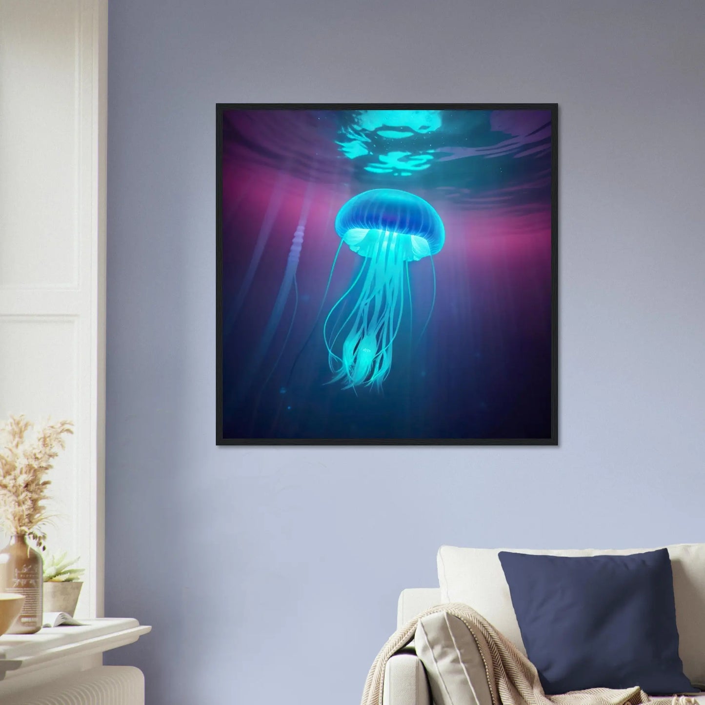 Gerahmtes Premium-Poster - Qualle - Digitaler Stil, KI-Kunst - RolConArt, Unterwasserlandschaften,