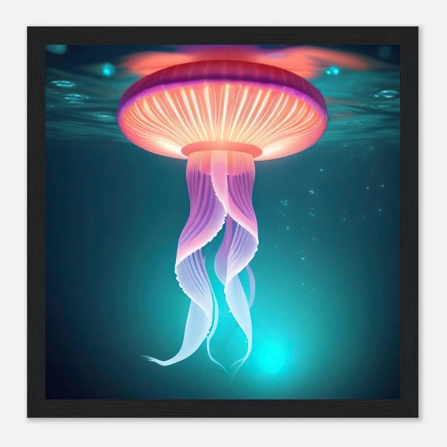 Gerahmtes Premium-Poster - Qualle - Digitaler Stil, KI-Kunst - RolConArt, Unterwasserlandschaften, 30x30-cm-12x12-Schwarzer-Rahmen