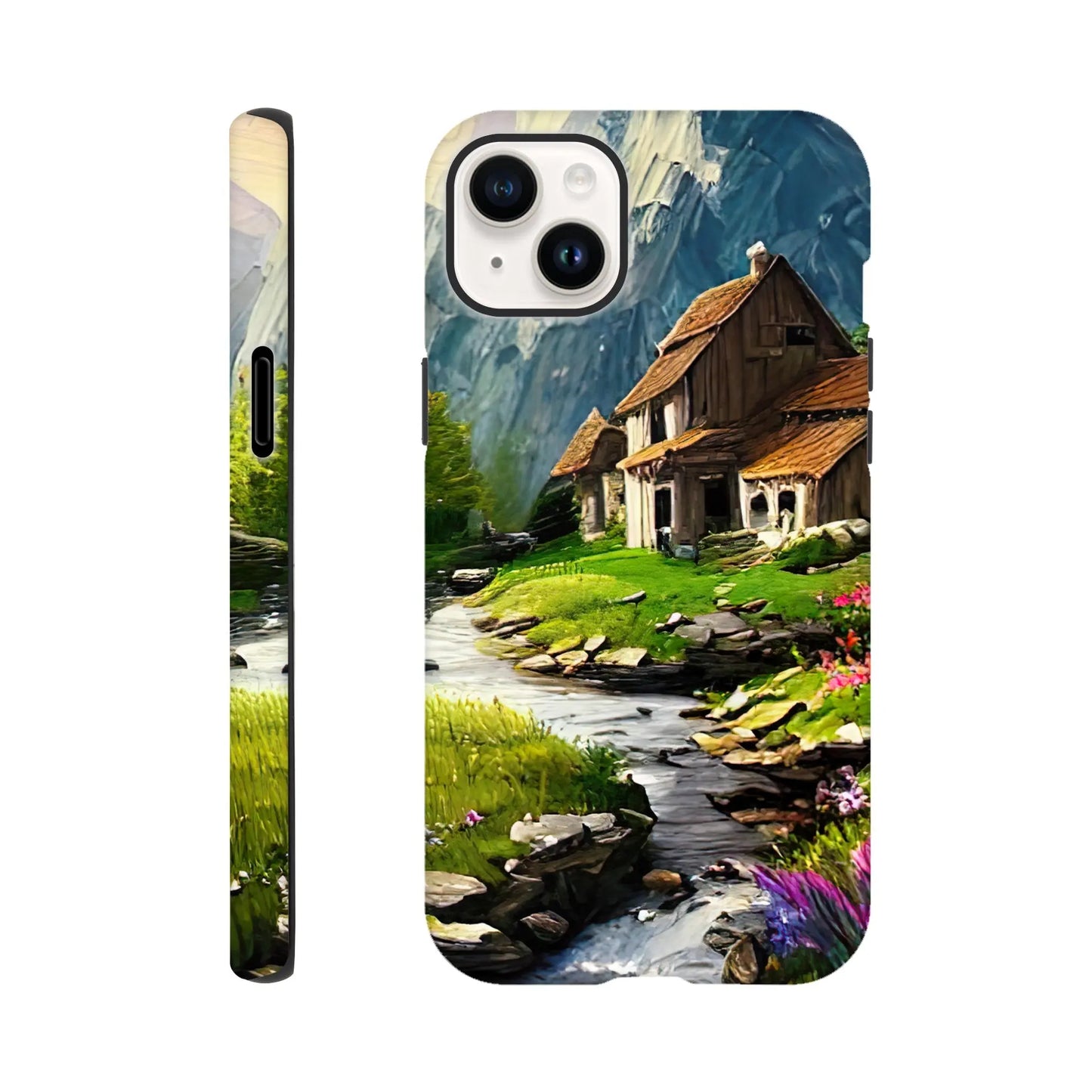 Smartphone-Hülle "Hart" - Berglandschaft - Malerischer Stil, KI-Kunst RolConArt, Landschaften, iPhone-14-Plus