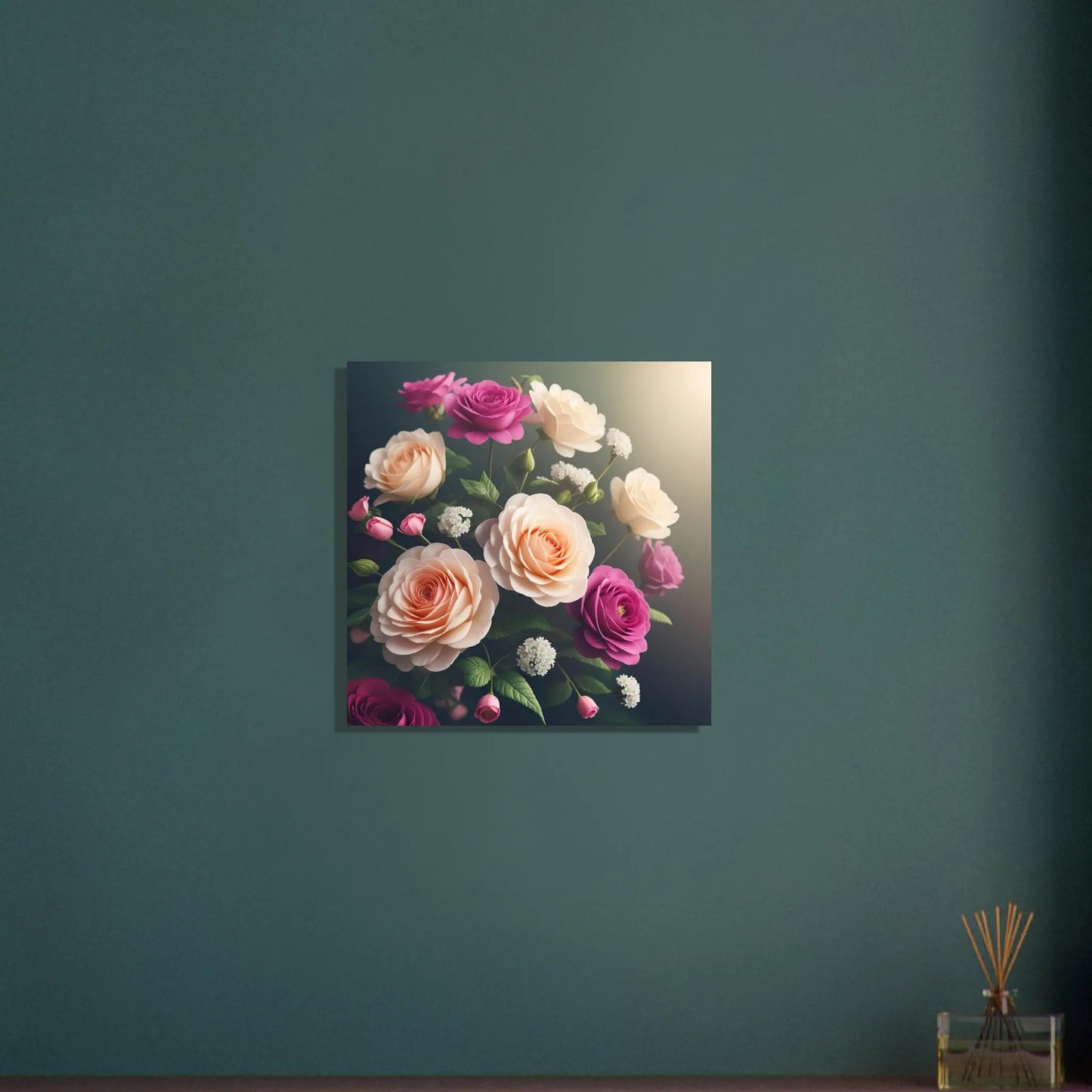 Aluminiumdruck - Rosen Blüten - Foto Stil, KI-Kunst - RolConArt, Pflanzen, 50x50-cm-20x20