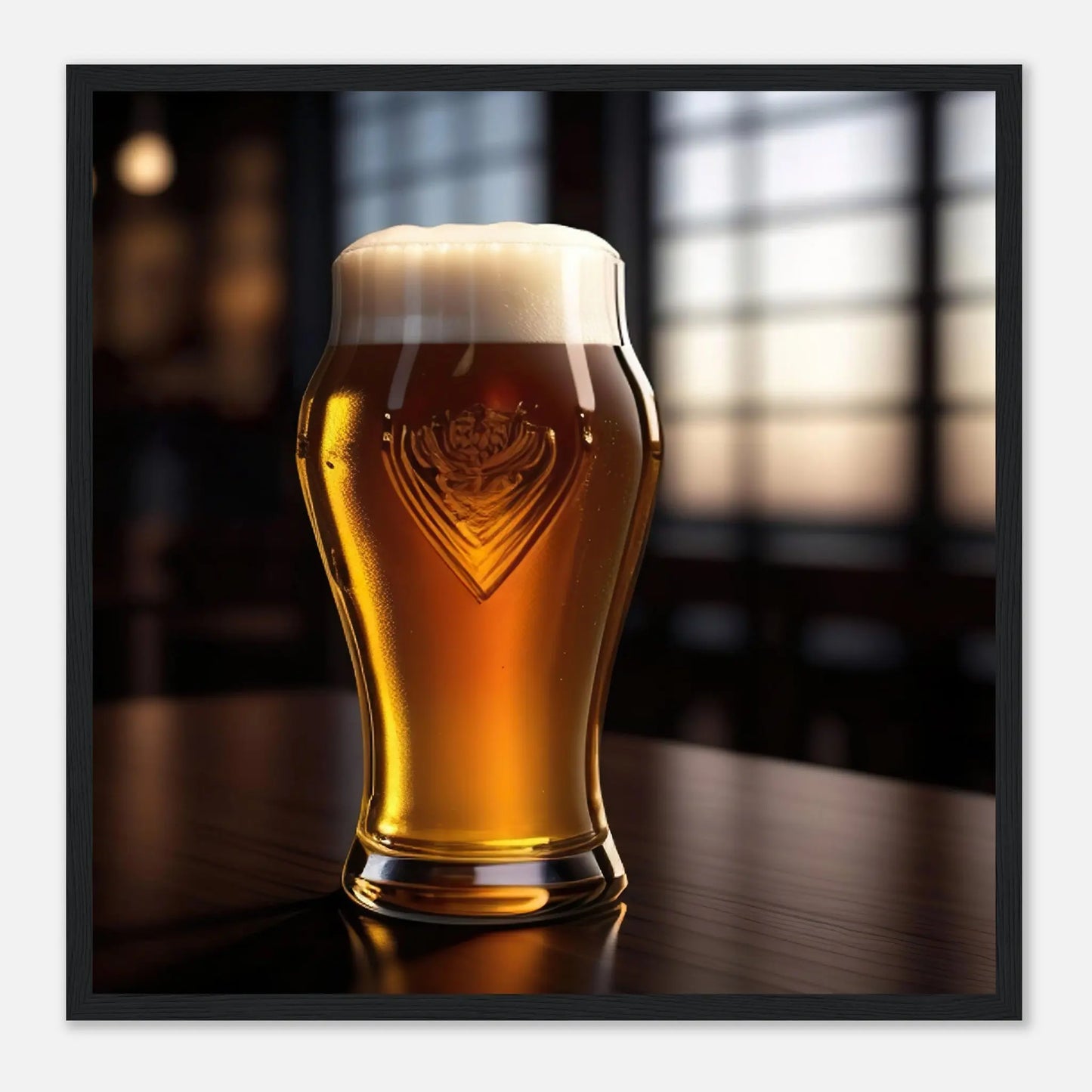 Gerahmtes Premium-Poster - Bier im Glas - Foto Stil, KI-Kunst - RolConArt, Kreative Vielfalt, 50x50-cm-20x20-Schwarzer-Rahmen