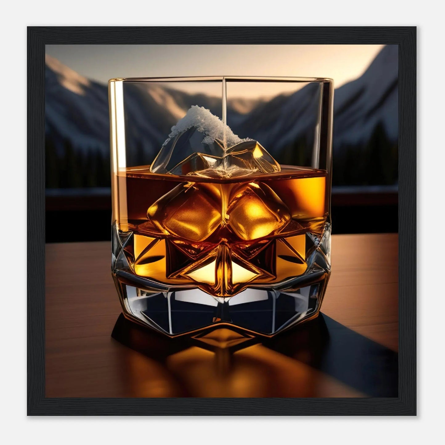 Gerahmtes Premium-Poster - Whiskey im Glas - Foto Stil, KI-Kunst - RolConArt, Kreative Vielfalt, 30x30-cm-12x12-Schwarzer-Rahmen