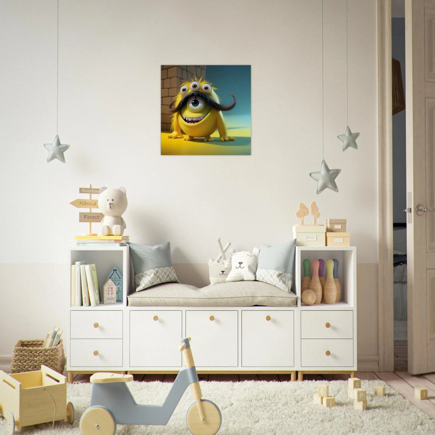 Aluminiumdruck - Lustiges Monster gelb - Kinderbild, 3D-Stil, KI-Kunst RolConArt