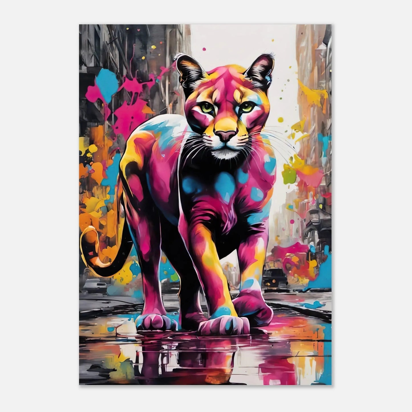 Aluminiumdruck - Puma - Splash Art Stil, KI-Kunst RolConArt