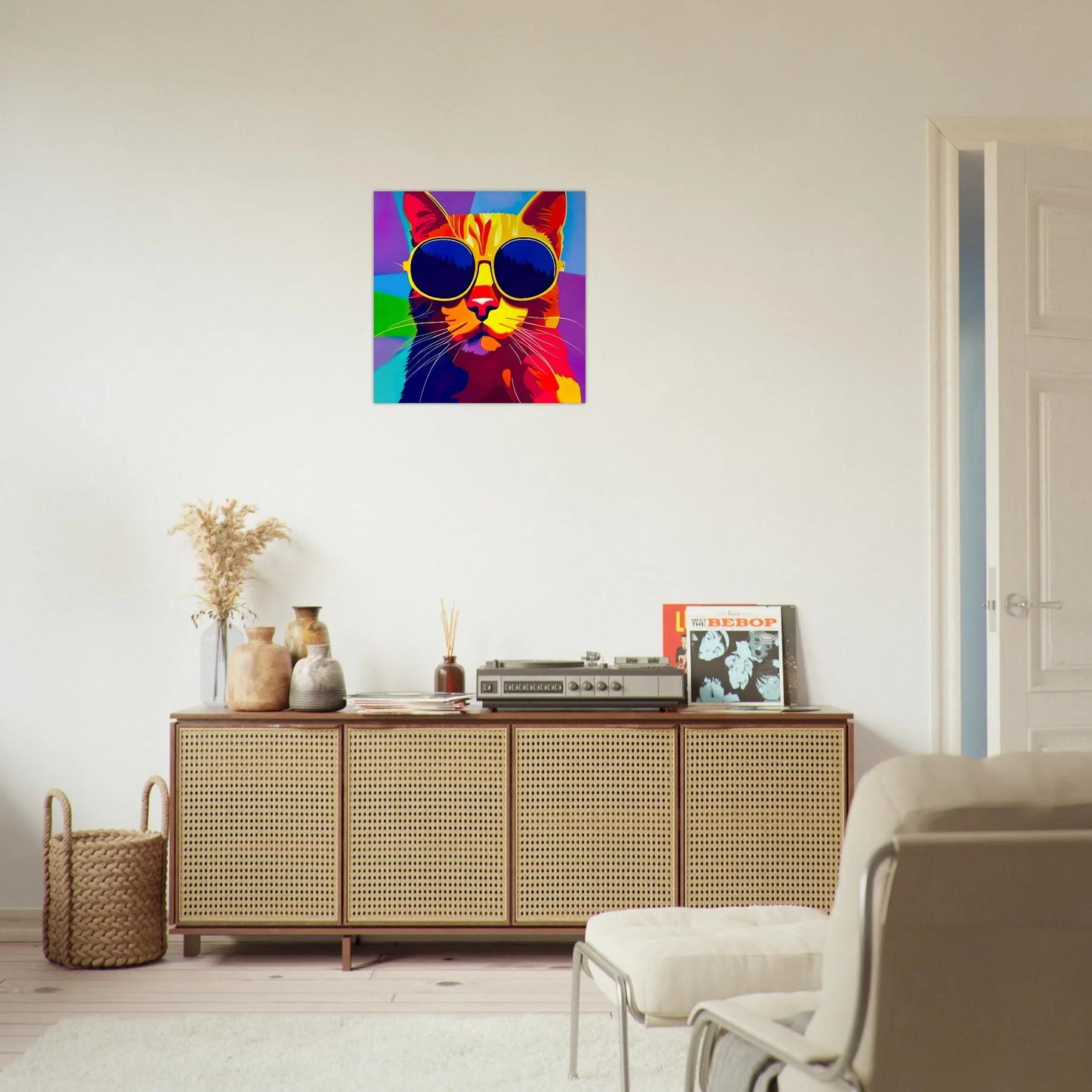 Aluminiumdruck - Katze mit Sonnenbrille - Pop Art Stil, KI-Kunst RolConArt