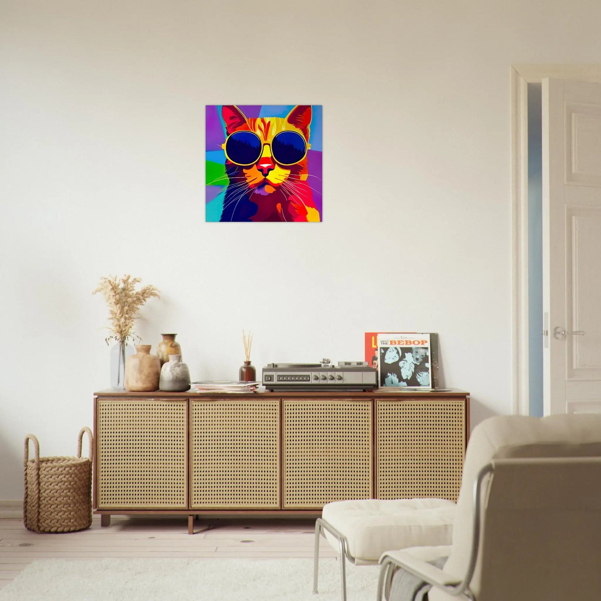 Aluminiumdruck - Katze mit Sonnenbrille - Pop Art Stil, KI-Kunst RolConArt