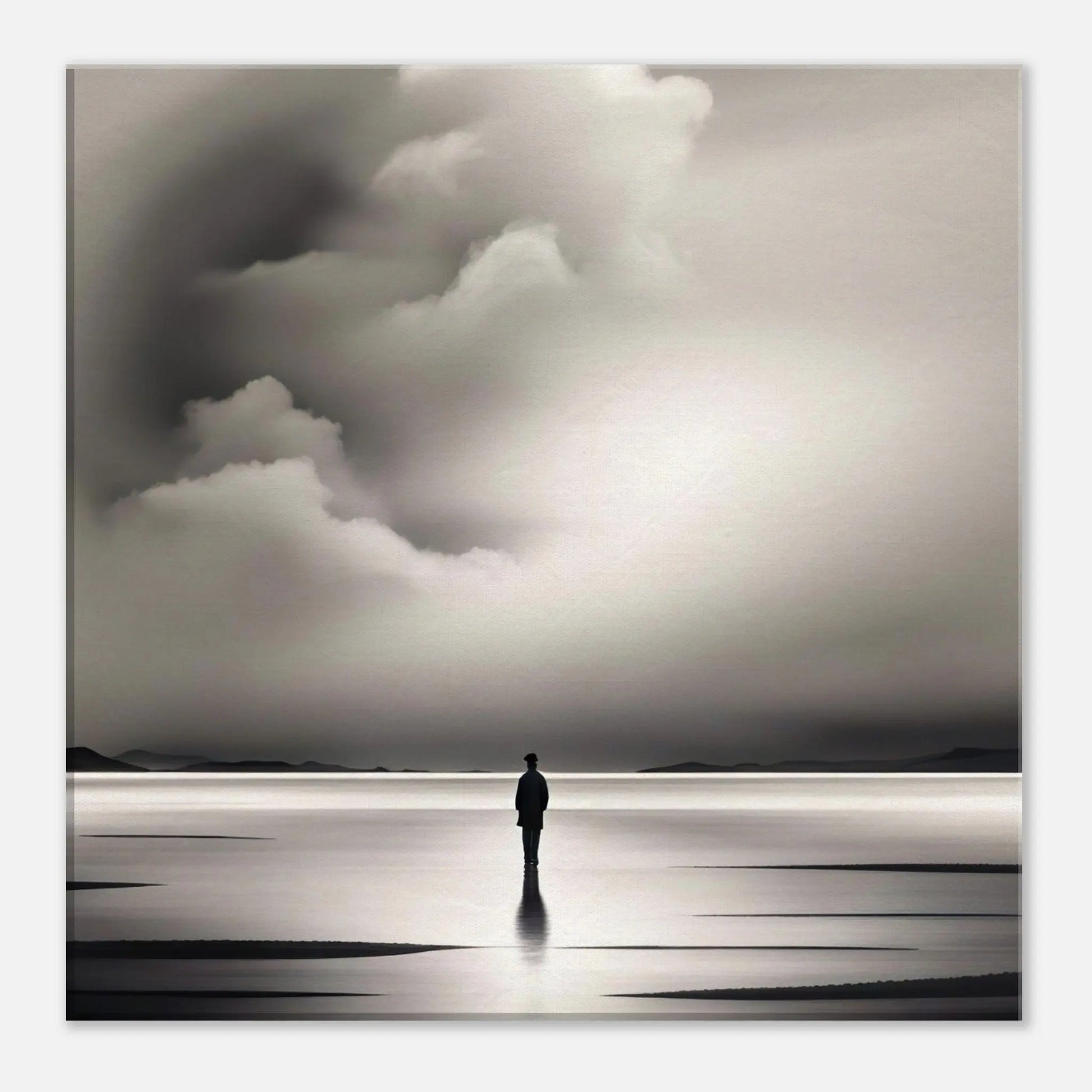 Leinwandbild - Weitblick - Schwarz-Weiß, Digitaler Stil, KI-Kunst - RolConArt, Schwarz-Weiß, 40x40-cm-16x16