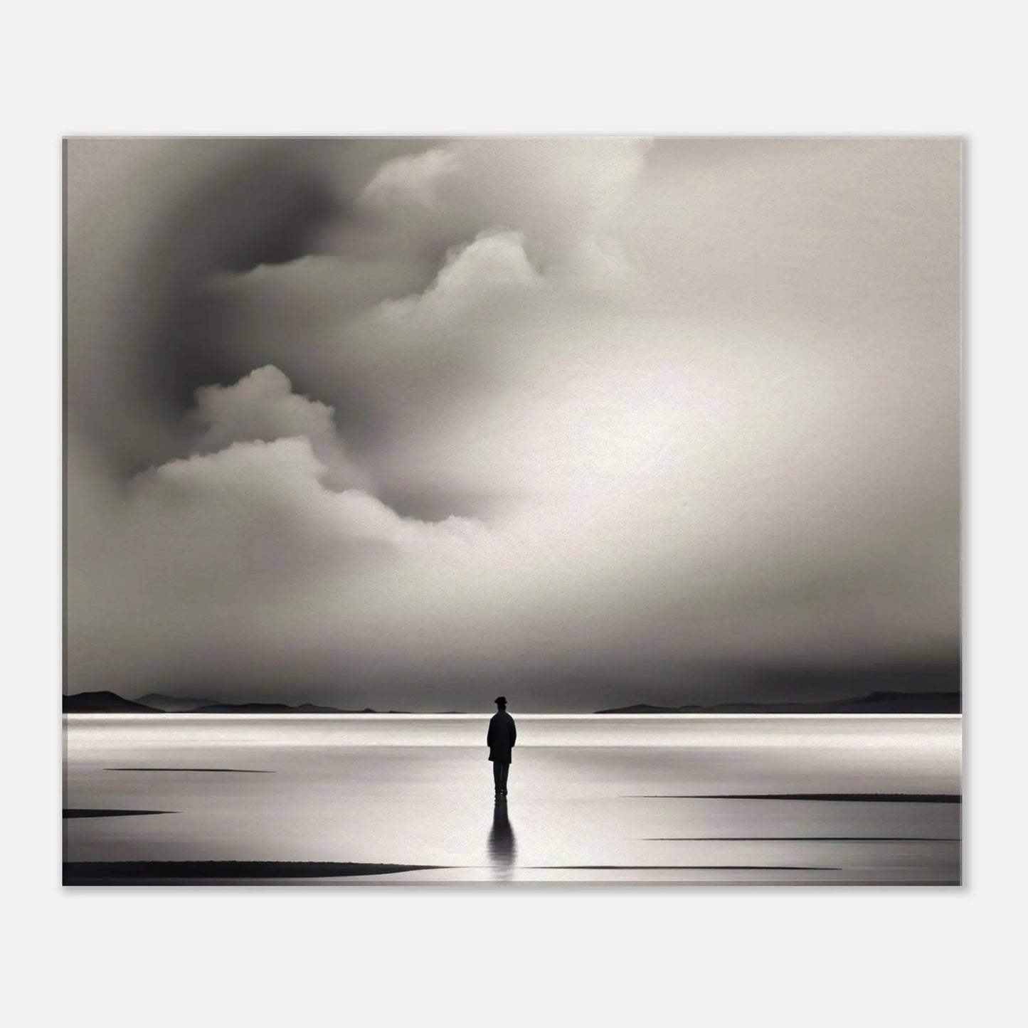 Leinwandbild - Weitblick - Schwarz-Weiß, Digitaler Stil, KI-Kunst - RolConArt, Schwarz-Weiß, 50x60-cm-20x24