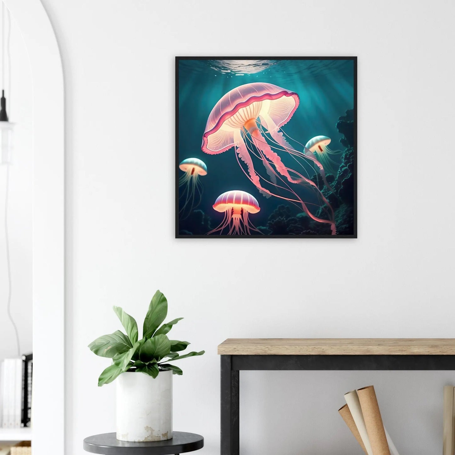 Gerahmtes Premium-Poster - Quallen - Digitaler Stil, KI-Kunst - RolConArt, Unterwasserlandschaften,