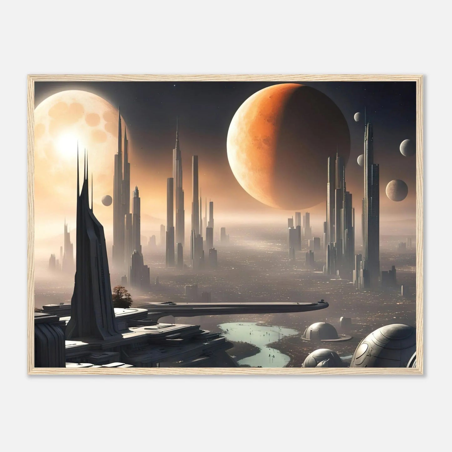 Gerahmtes Premium-Poster -Futuristische Welt- Digitaler Stil, KI-Kunst - RolConArt, Sci-Fi, 60x80-cm-24x32-Holzrahmen