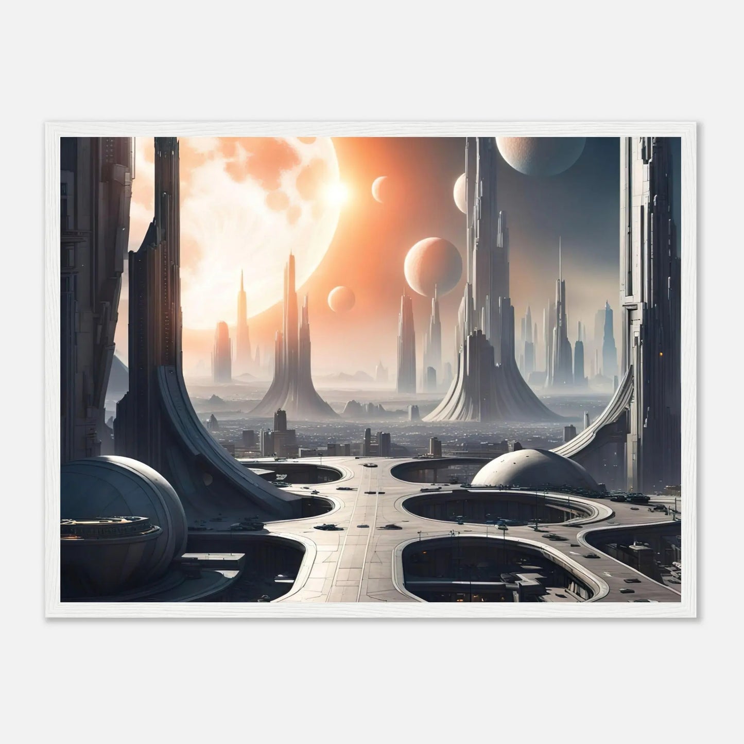 Gerahmtes Premium-Poster -Futuristische Welt- Digitaler Stil, KI-Kunst - RolConArt, Sci-Fi, 45x60-cm-18x24-Weißer-Rahmen