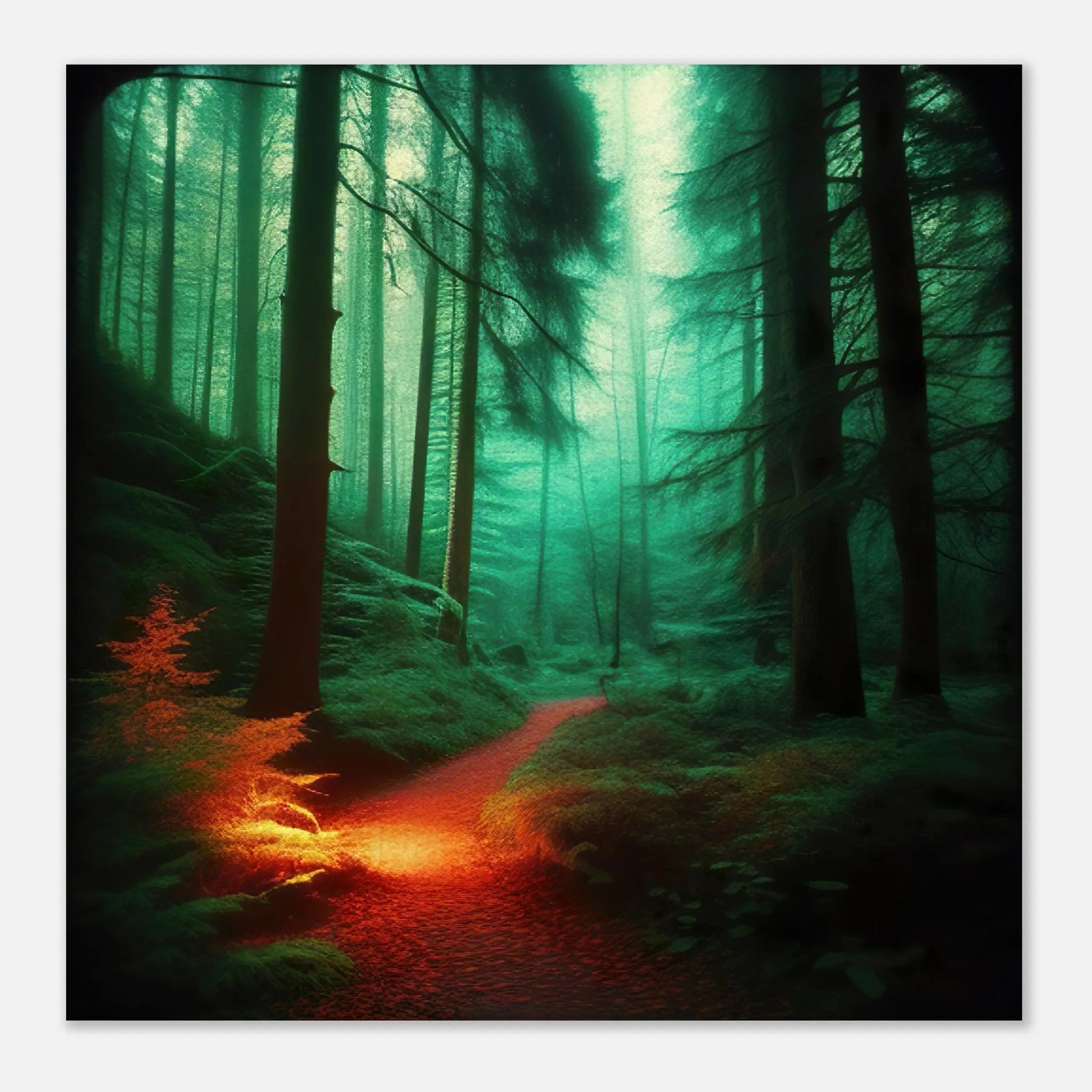 Moderner Forex-Druck - Waldlandschaft bei Nacht - Foto Stil, KI-Kunst - RolConArt, Landschaften,