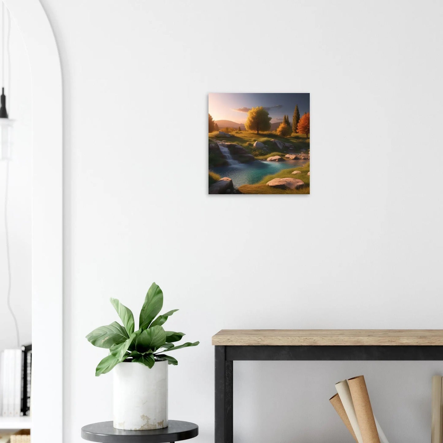 Moderner Forex-Druck - Landschaftsidylle - Foto Stil, KI-Kunst - RolConArt, Landschaften, 40x40-cm-16x16-Weiß