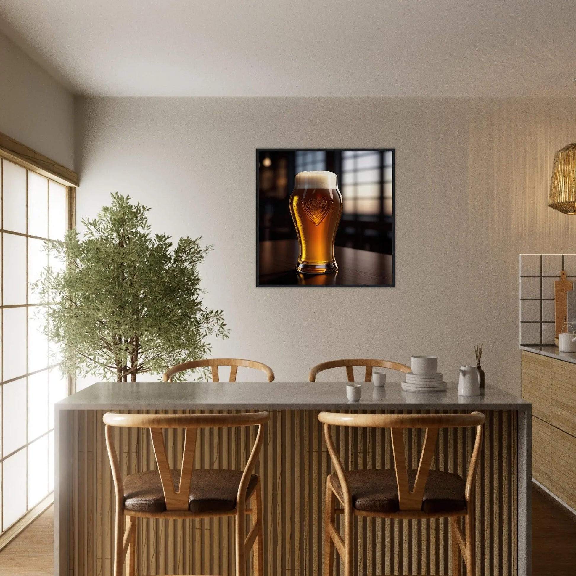 Gerahmtes Premium-Poster - Bier im Glas - Foto Stil, KI-Kunst - RolConArt, Kreative Vielfalt,