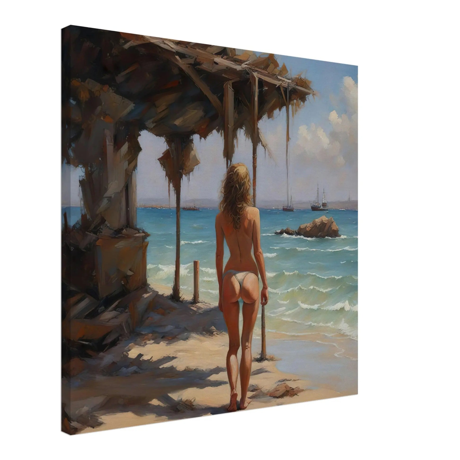 Leinwandbild - Frau am Strand - Malerischer Stil, KI-Kunst - RolConArt, Malerischer Stil - Porträts,