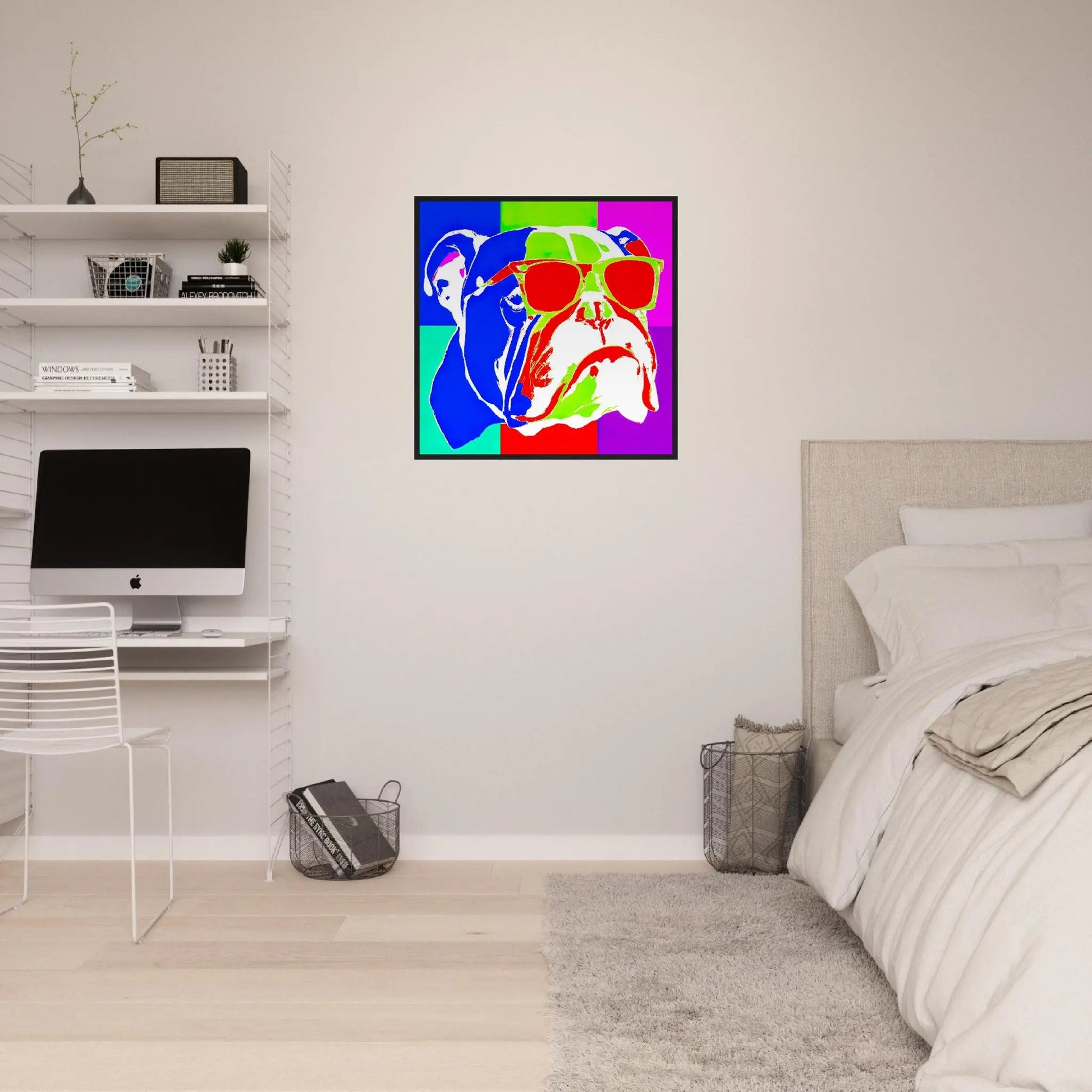 Gerahmtes Premium-Poster - Englische Bulldogge - Pop Art Stil, KI-Kunst - RolConArt, Pop Art - Tiere,