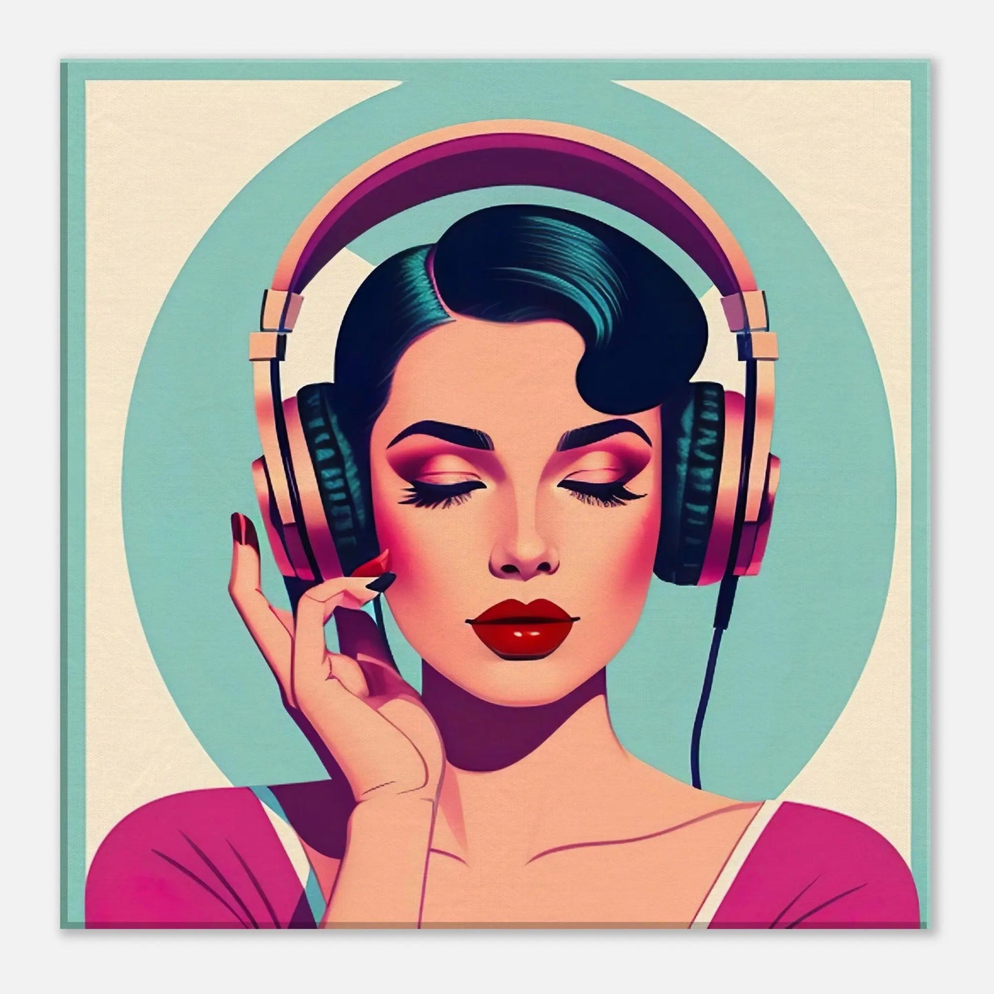 Leinwandbild - Frauenporträt im Retro Stil, KI-Kunst - RolConArt, Retro - Porträts, 40x40-cm-16x16