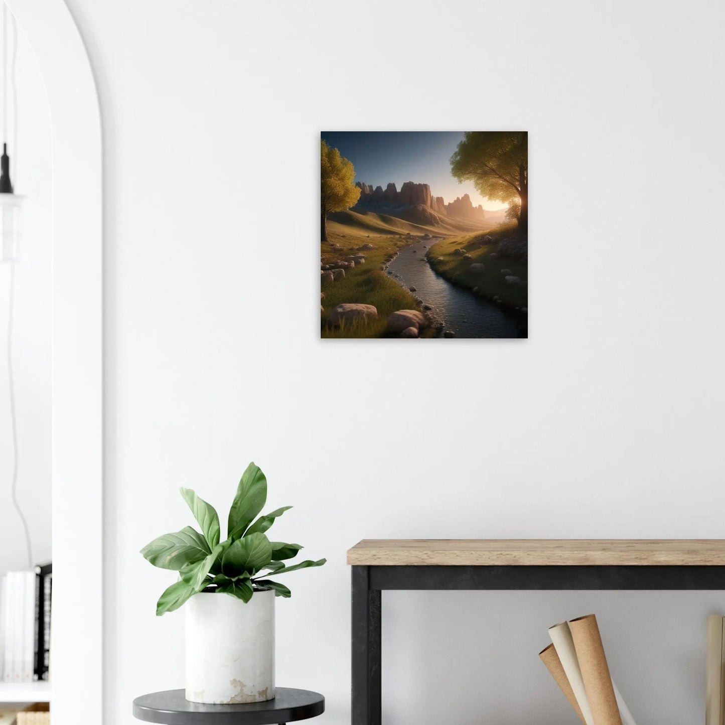 Moderner Forex-Druck - Landschaftsidylle - Foto Stil, KI-Kunst - RolConArt, Landschaften, 50x50-cm-20x20-Weiß