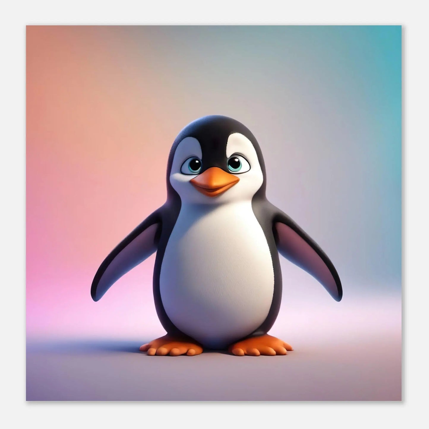 Aluminiumdruck - Pinguin - Kinderbild, 3D-Stil, KI-Kunst RolConArt