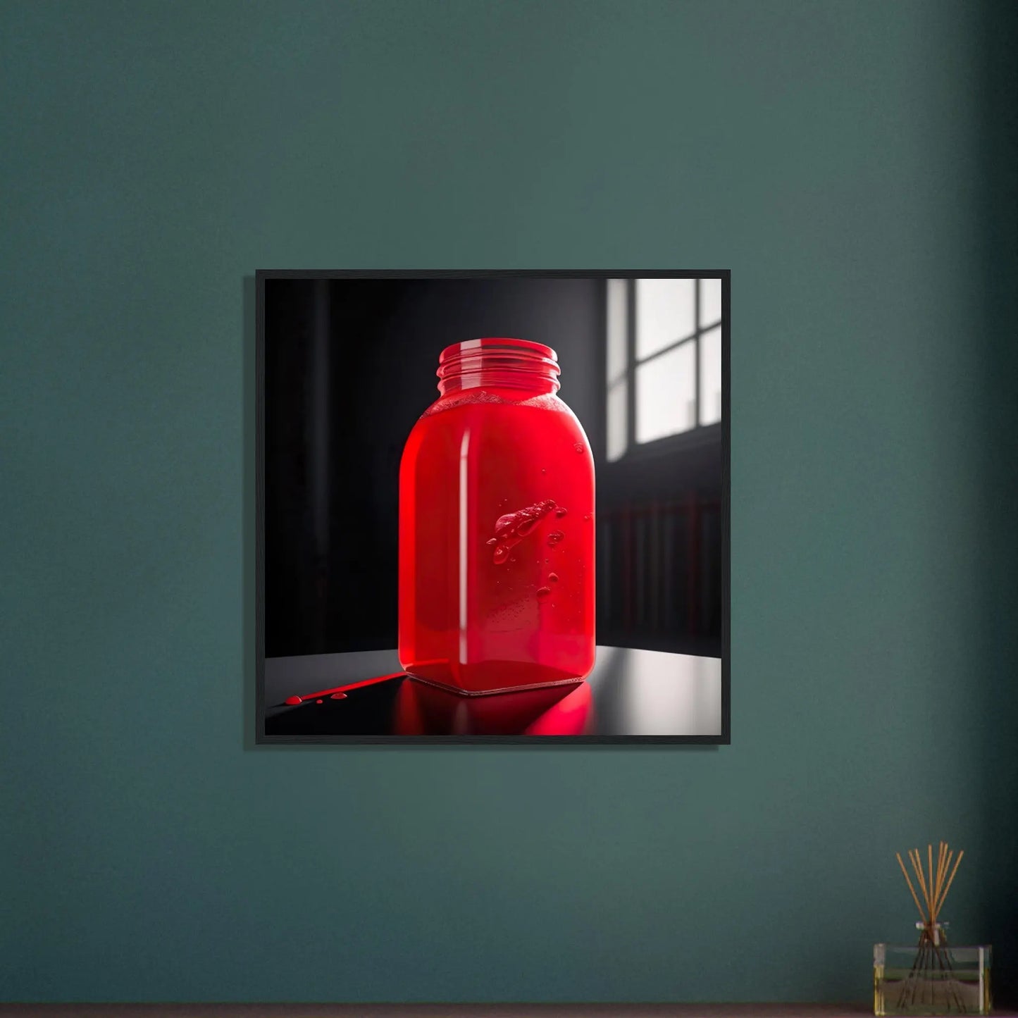 Gerahmtes Premium-Poster - Rote Flüssigkeit - Foto Stil, KI-Kunst - RolConArt, Kreative Vielfalt,