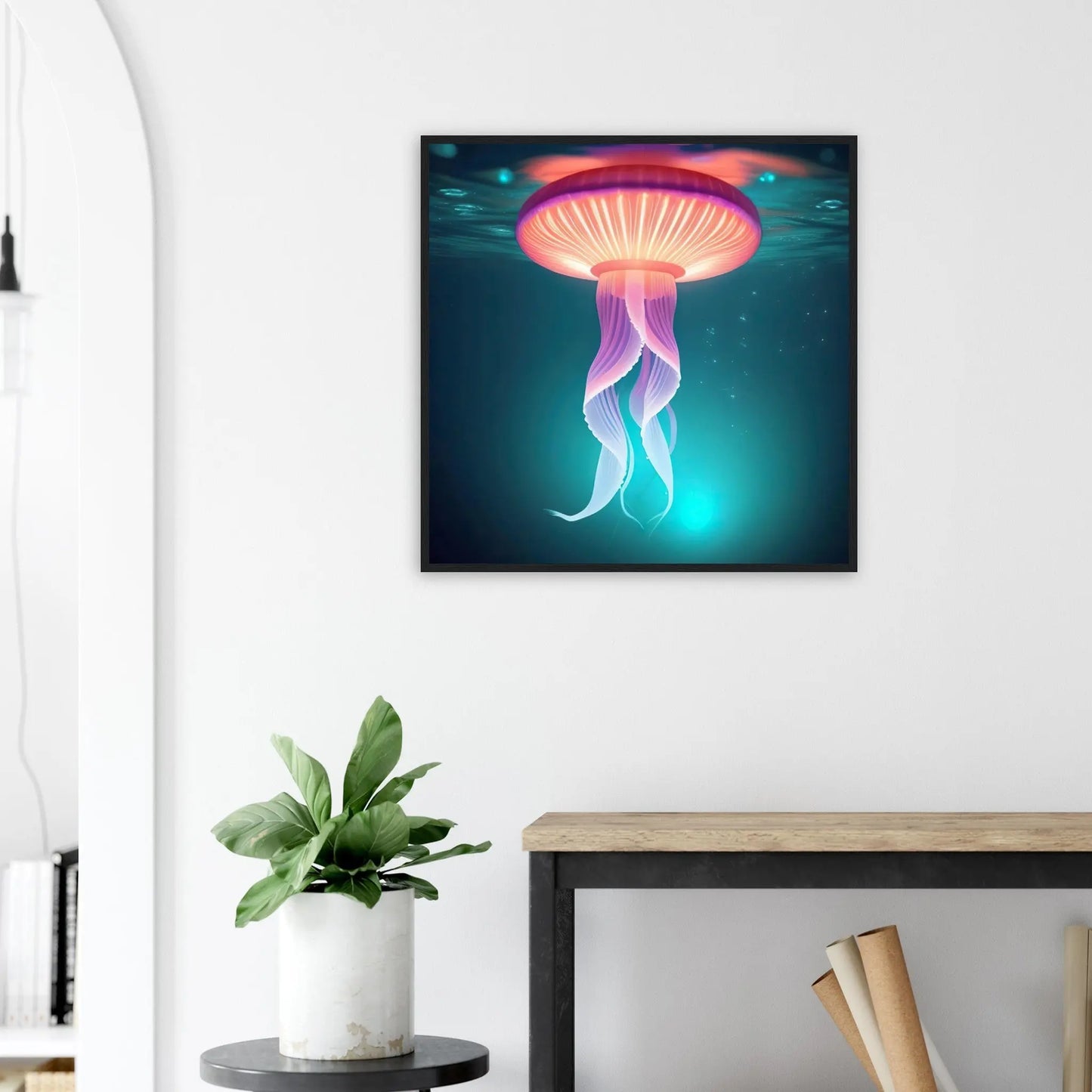 Gerahmtes Premium-Poster - Qualle - Digitaler Stil, KI-Kunst - RolConArt, Unterwasserlandschaften,