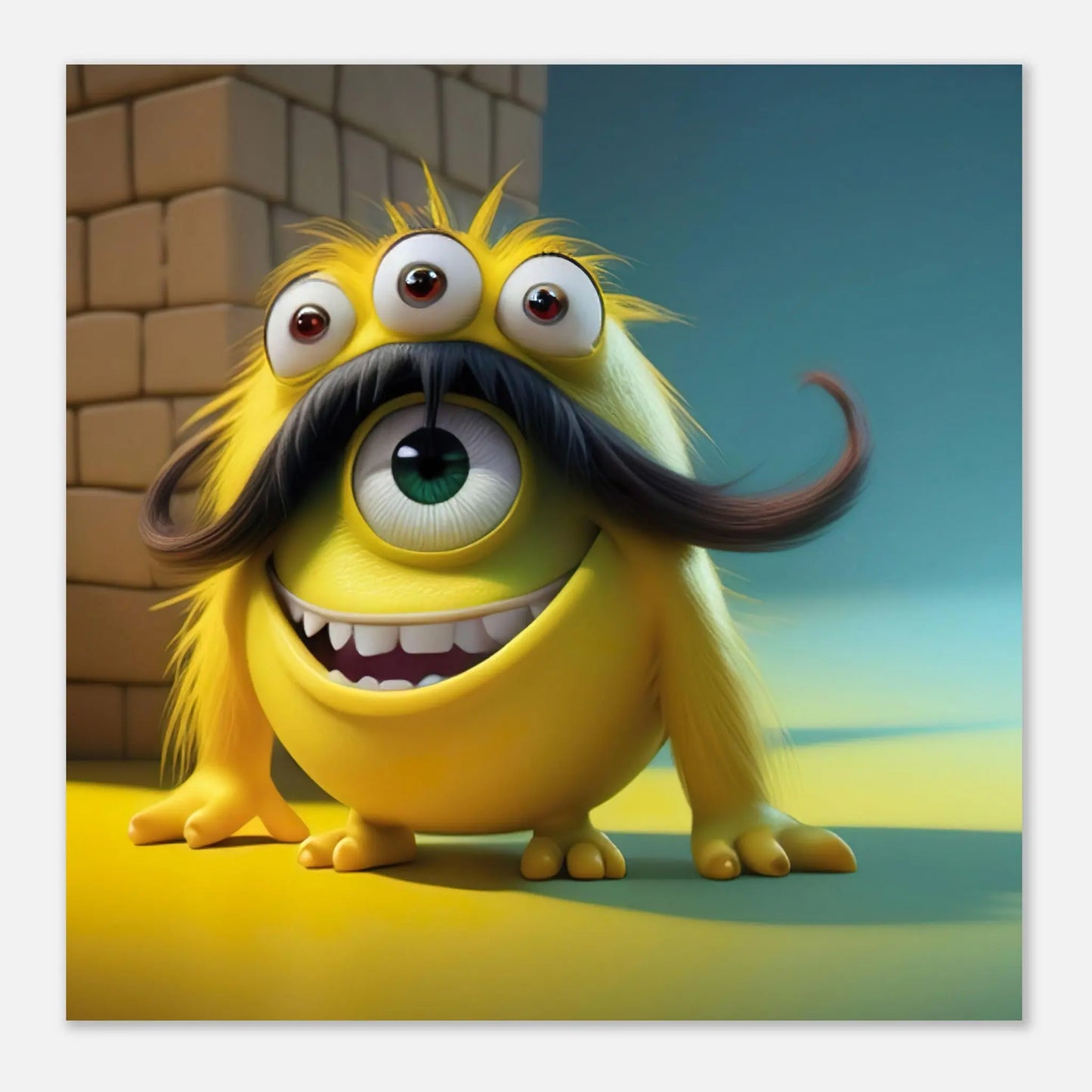 Aluminiumdruck - Lustiges Monster gelb - Kinderbild, 3D-Stil, KI-Kunst RolConArt