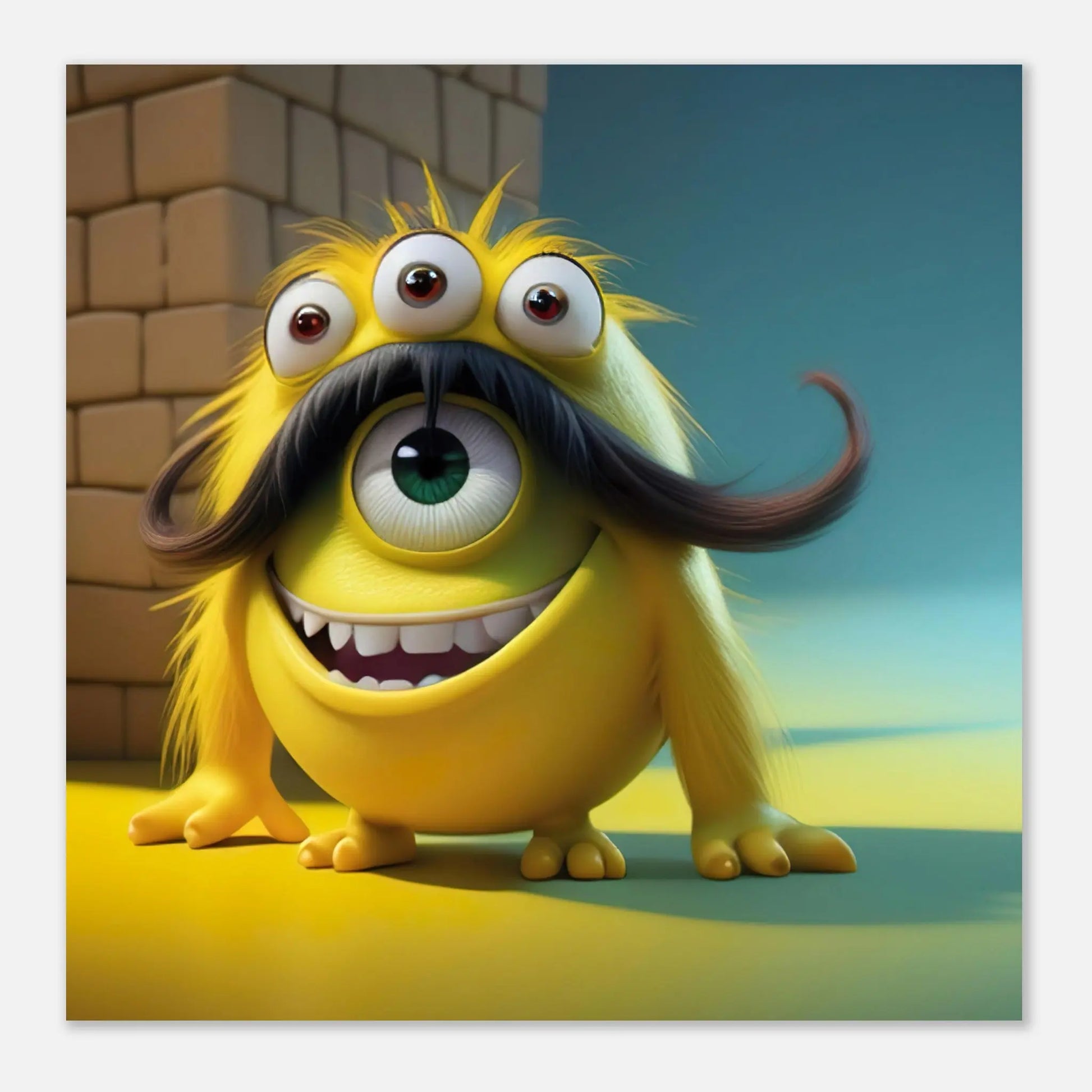 Aluminiumdruck - Lustiges Monster gelb - Kinderbild, 3D-Stil, KI-Kunst RolConArt